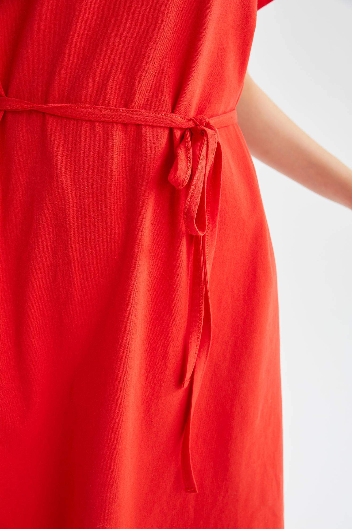 Defacto Basic Beli Bağcıklı Yazlık Kısa Kollu Mini Elbise. 5