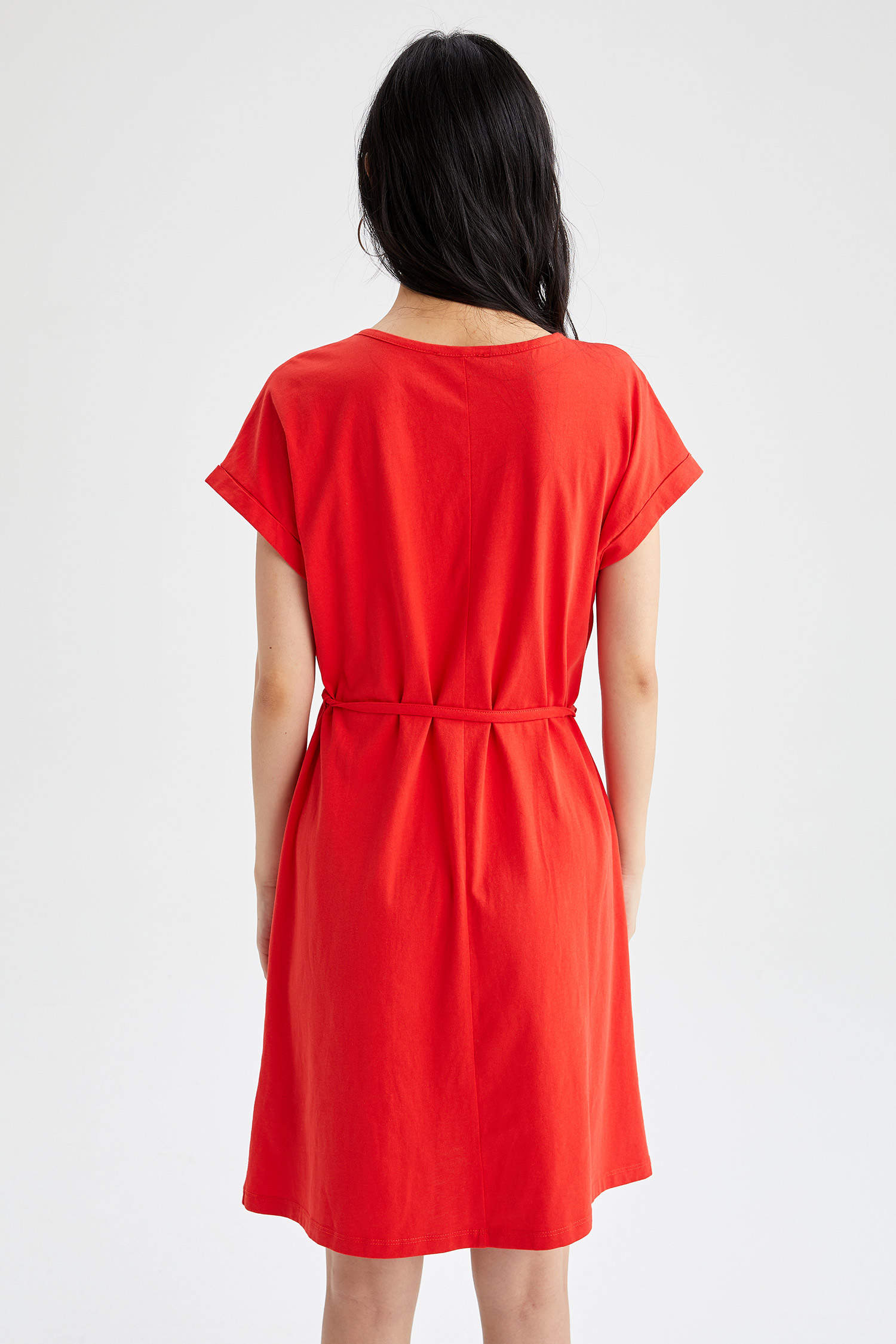 Defacto Basic Beli Bağcıklı Yazlık Kısa Kollu Mini Elbise. 6