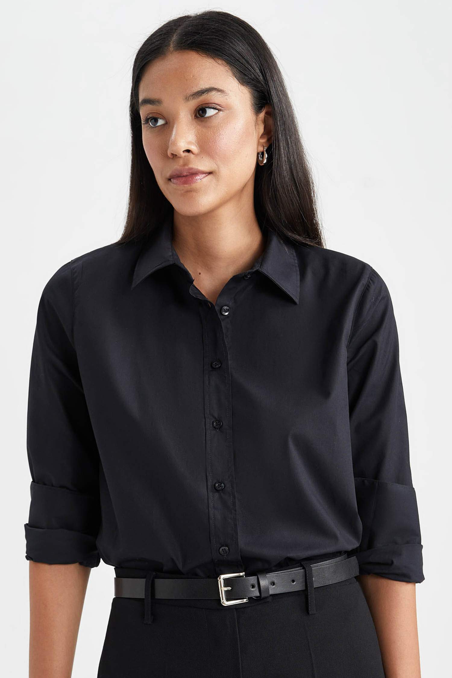 Oversize Fit Shirt Collar Poplin Long Sleeve Shirt