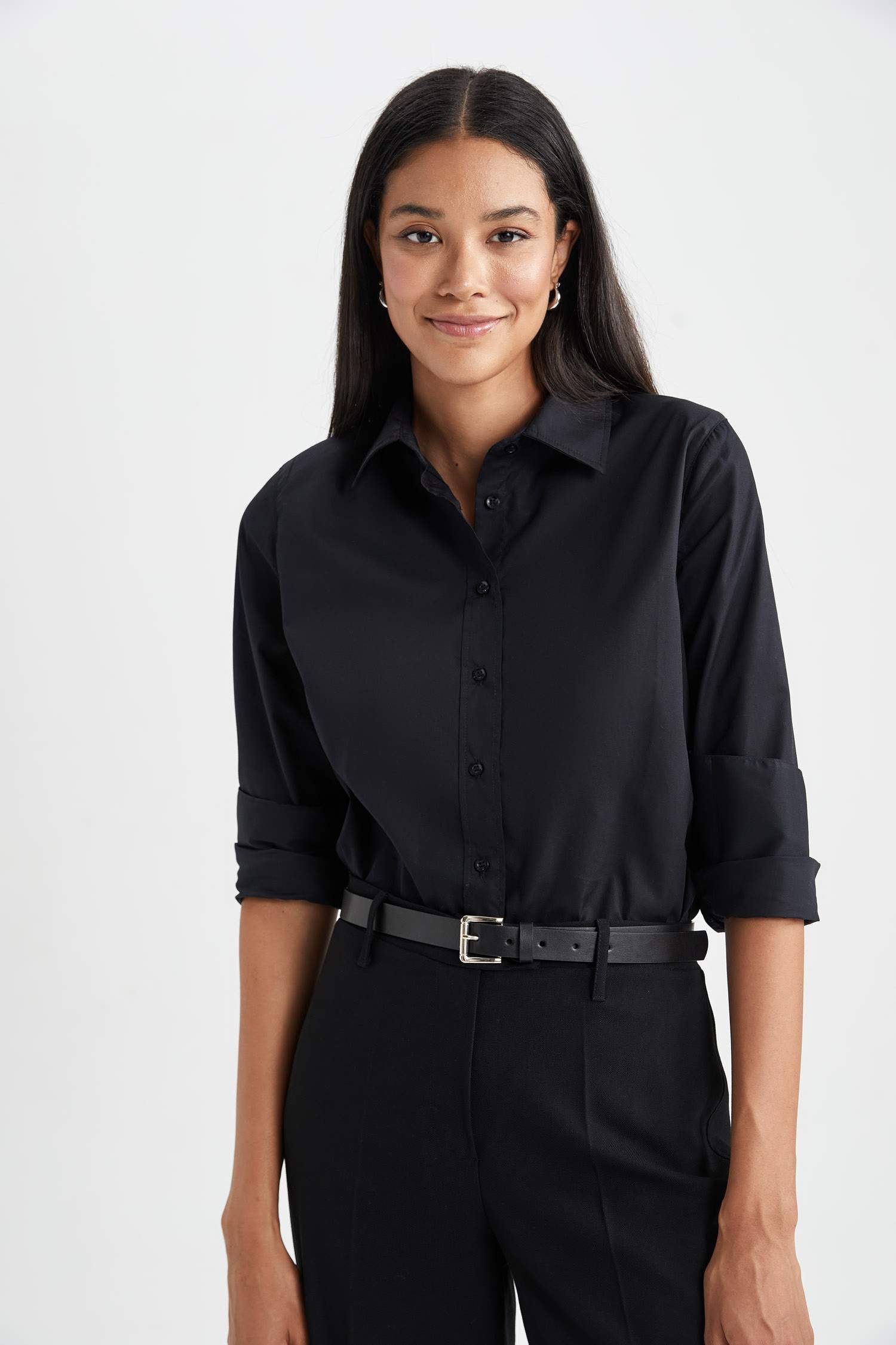 Oversize Fit Shirt Collar Poplin Long Sleeve Shirt