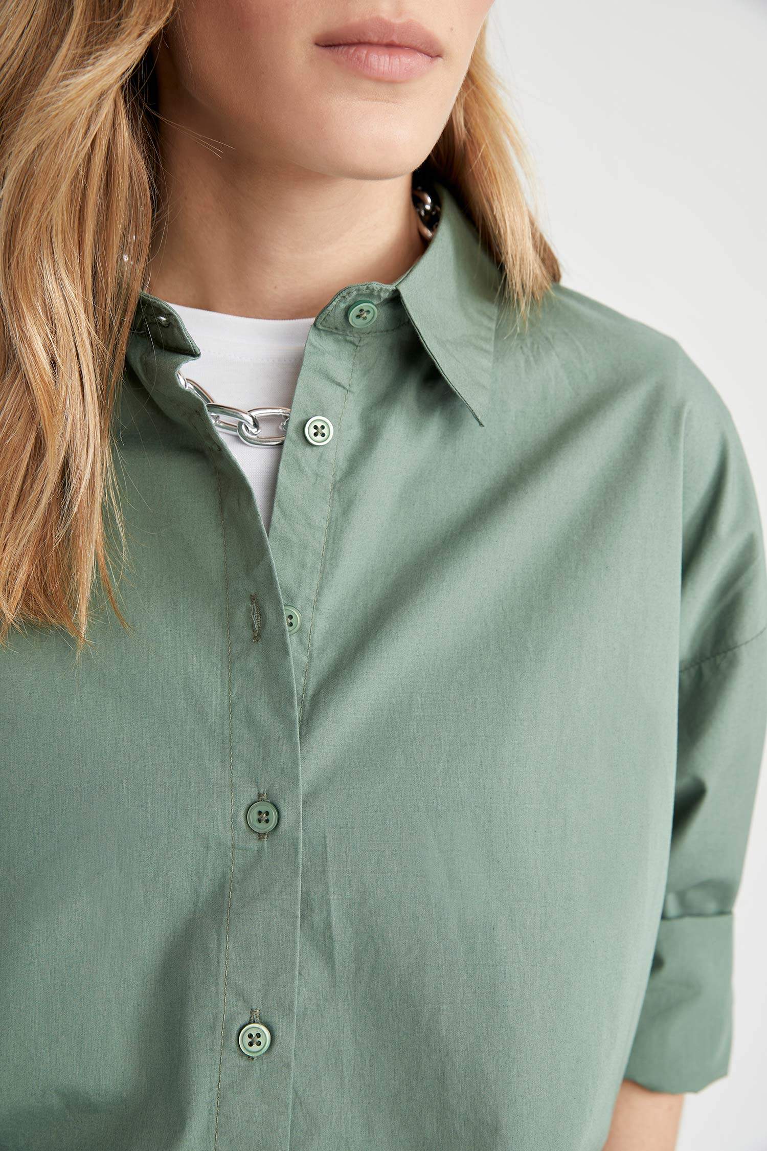 Oversize Fit Shirt Collar Poplin Long Sleeve Shirt