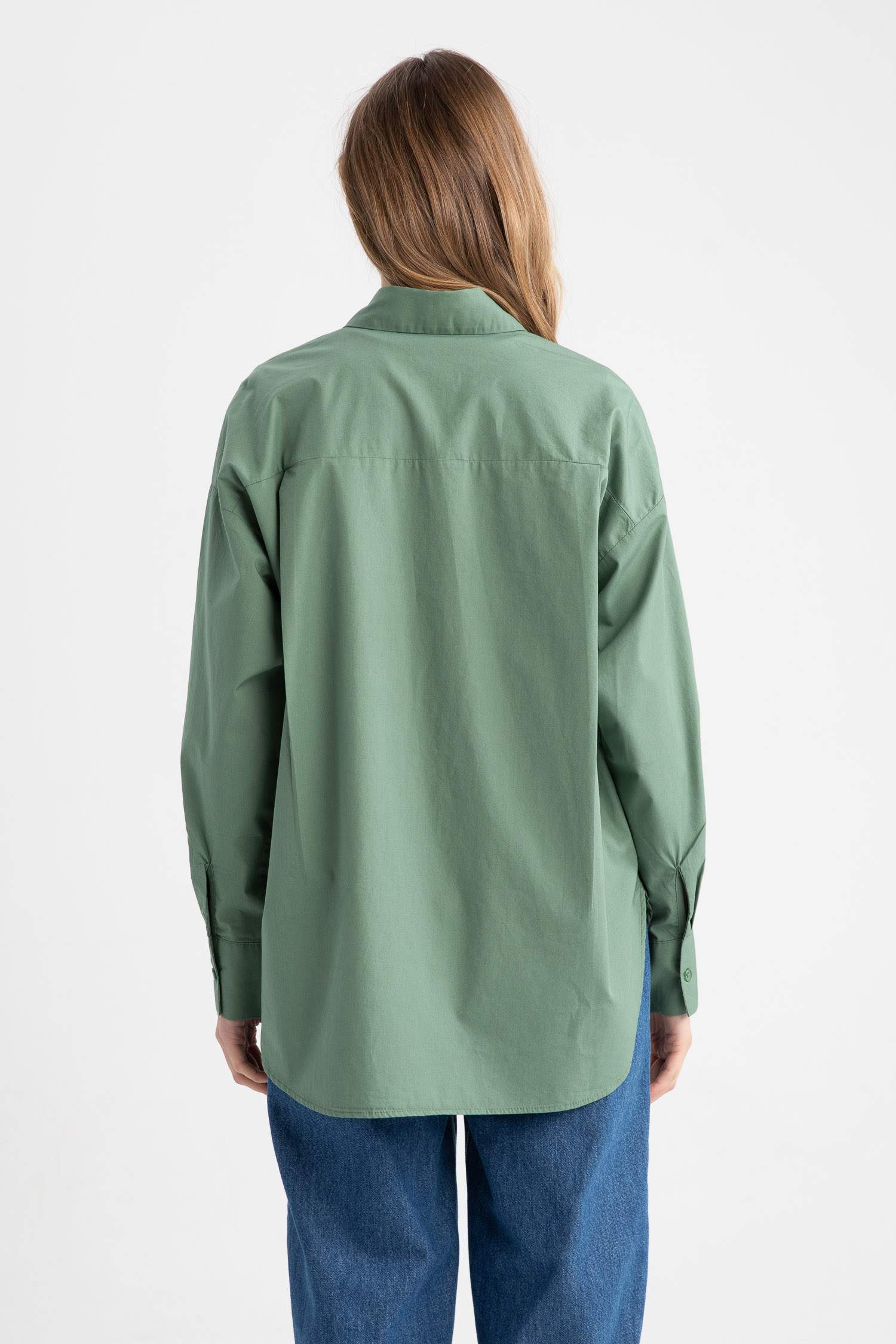 Oversize Fit Shirt Collar Poplin Long Sleeve Shirt