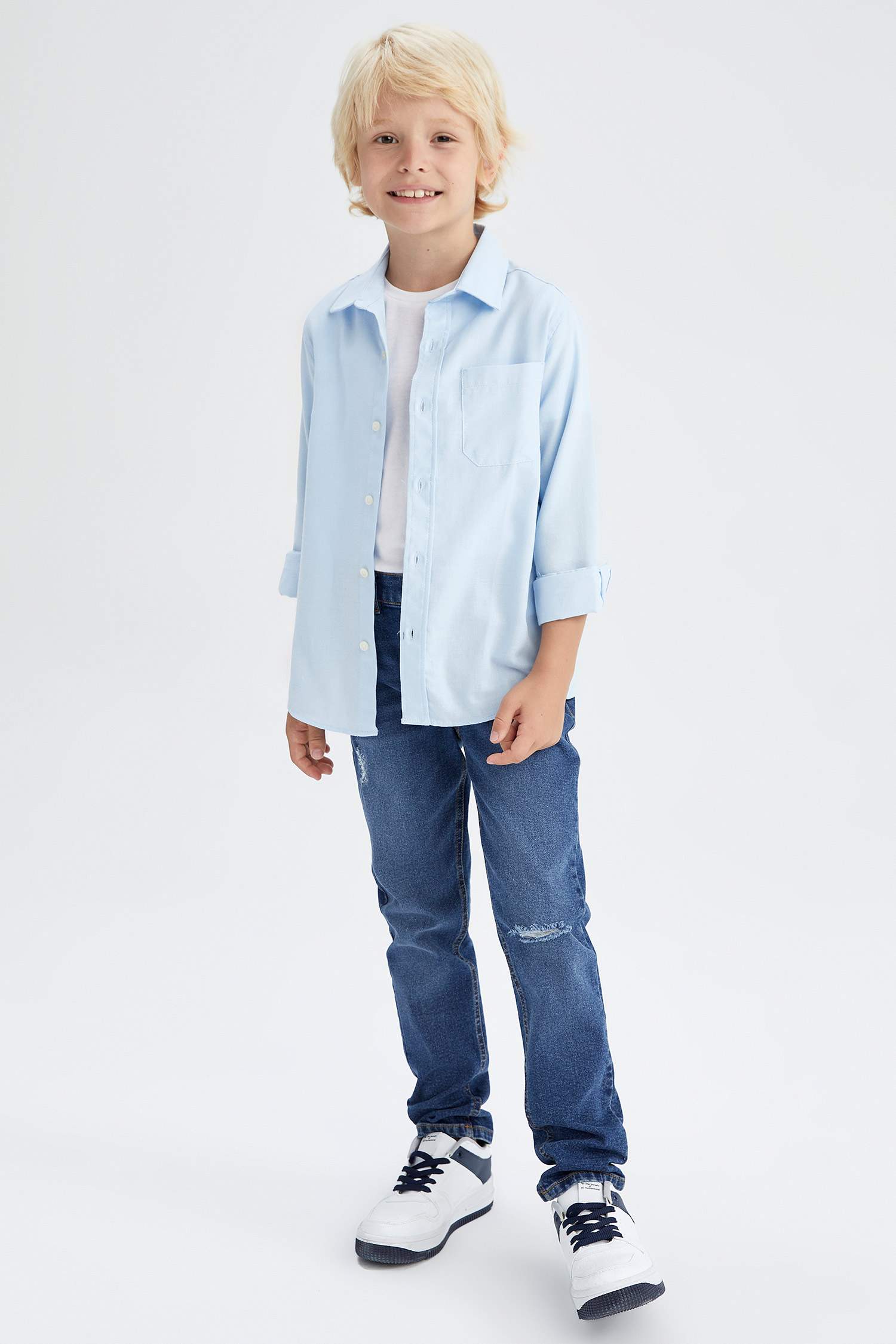 Blue BOYS & TEENS Boy Regular Fit Basic Long Sleeve Shirt 2000594 | DeFacto