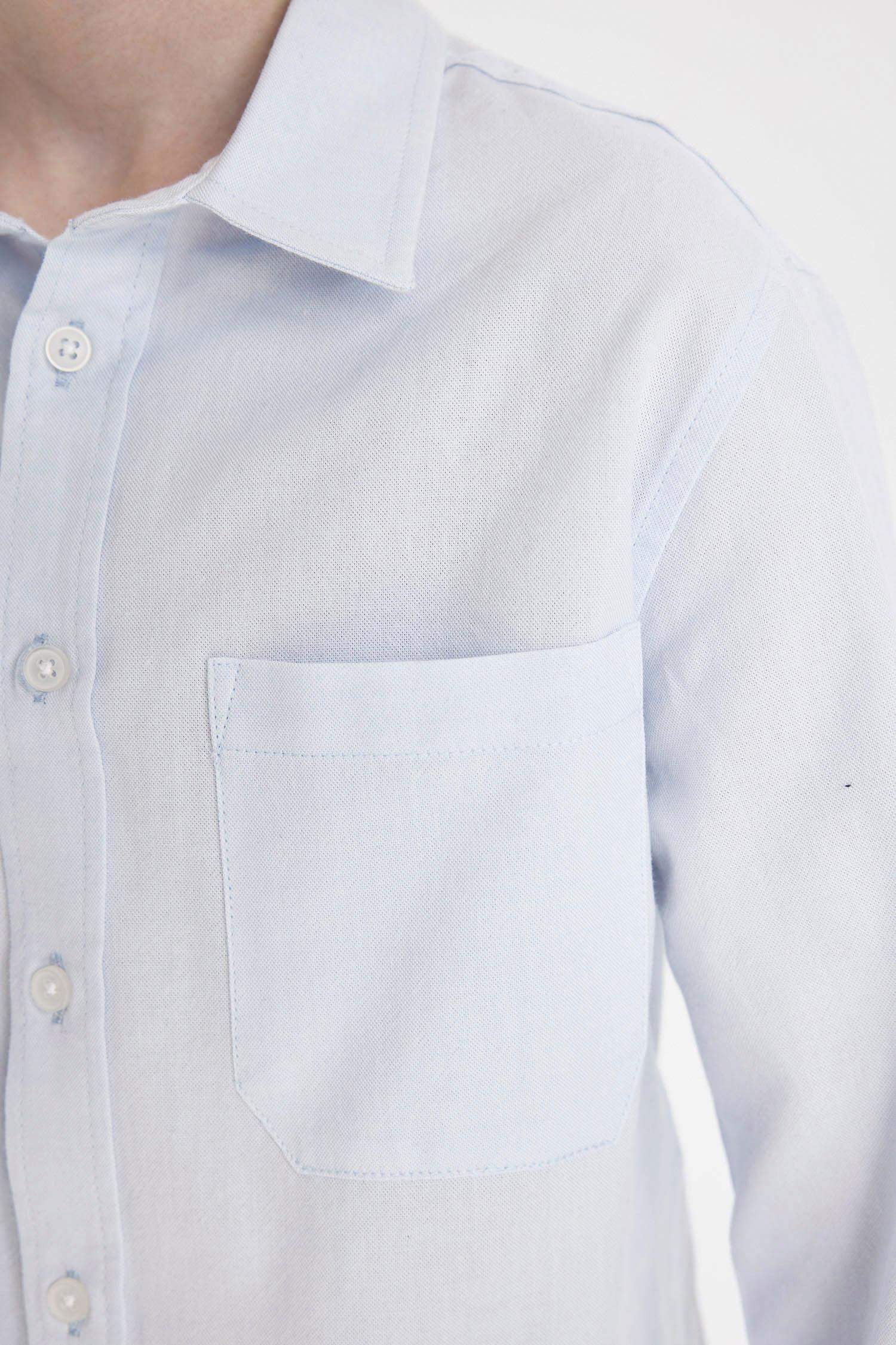 Erkek Çocuk Polo Yaka Oxford Uzun Kollu Basic Düz Okul Gömleği