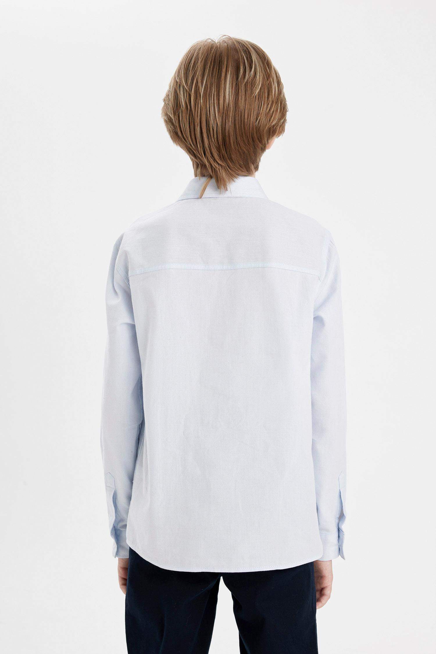 Erkek Çocuk Polo Yaka Oxford Uzun Kollu Basic Düz Okul Gömleği