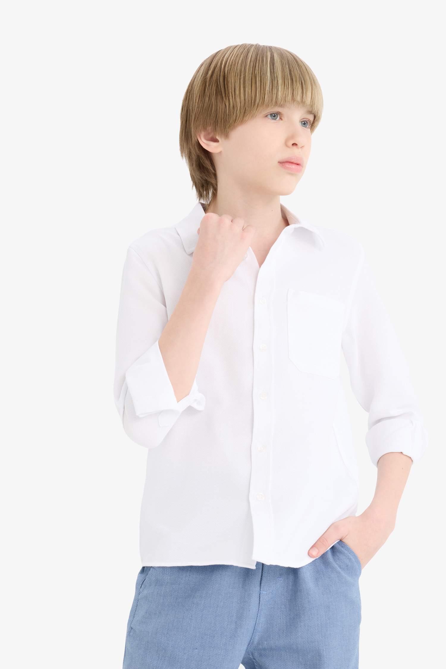 Erkek Çocuk Polo Yaka Oxford Uzun Kollu Okul Gömleği