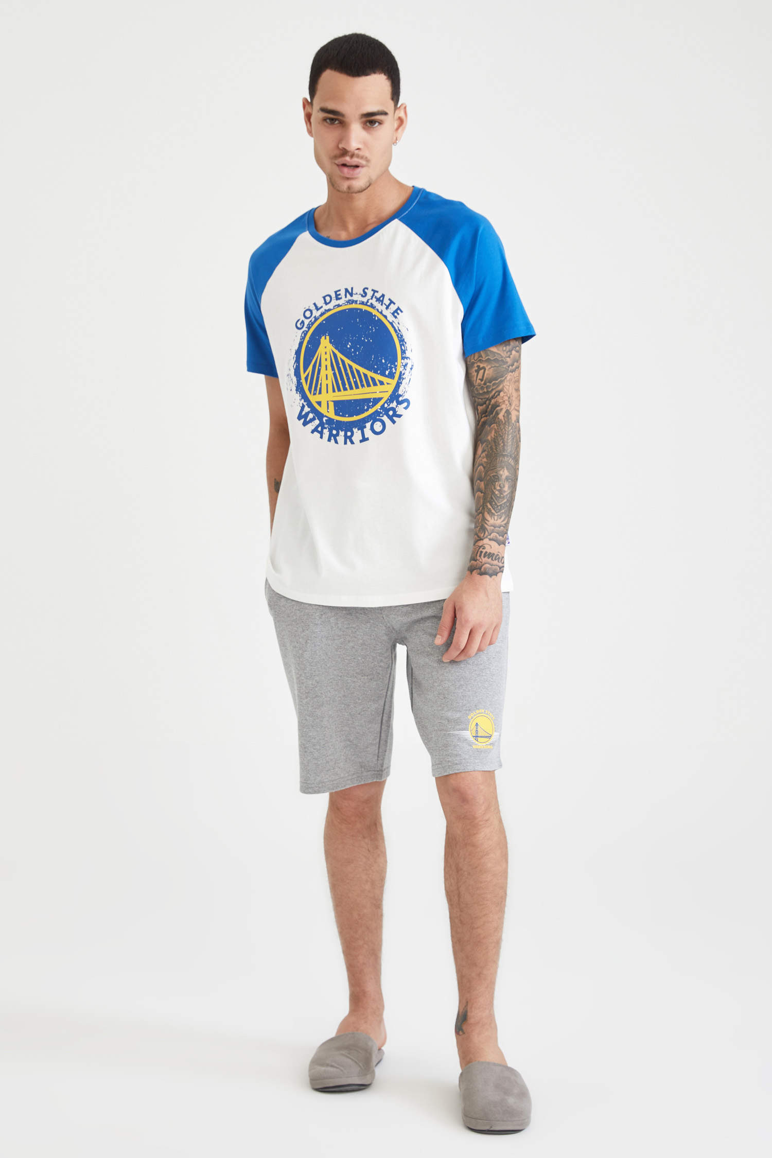Defacto NBA Lisanslı Golden State Warriors Baskılı Slim Fit Pijama Takımı. 1