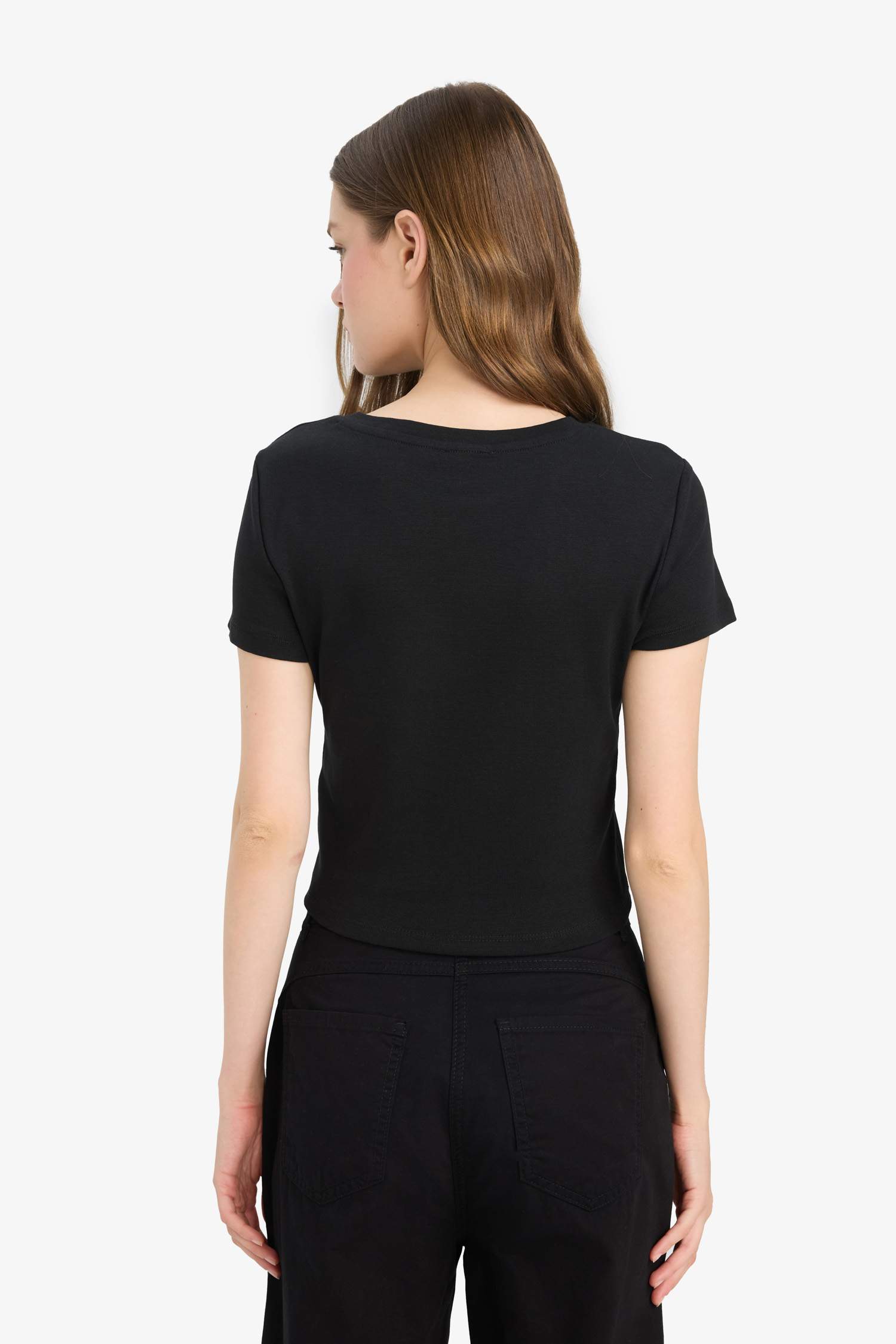 Coool Fitted Bisiklet Yaka Ribana Basic Düz Kısa Kollu Tişört