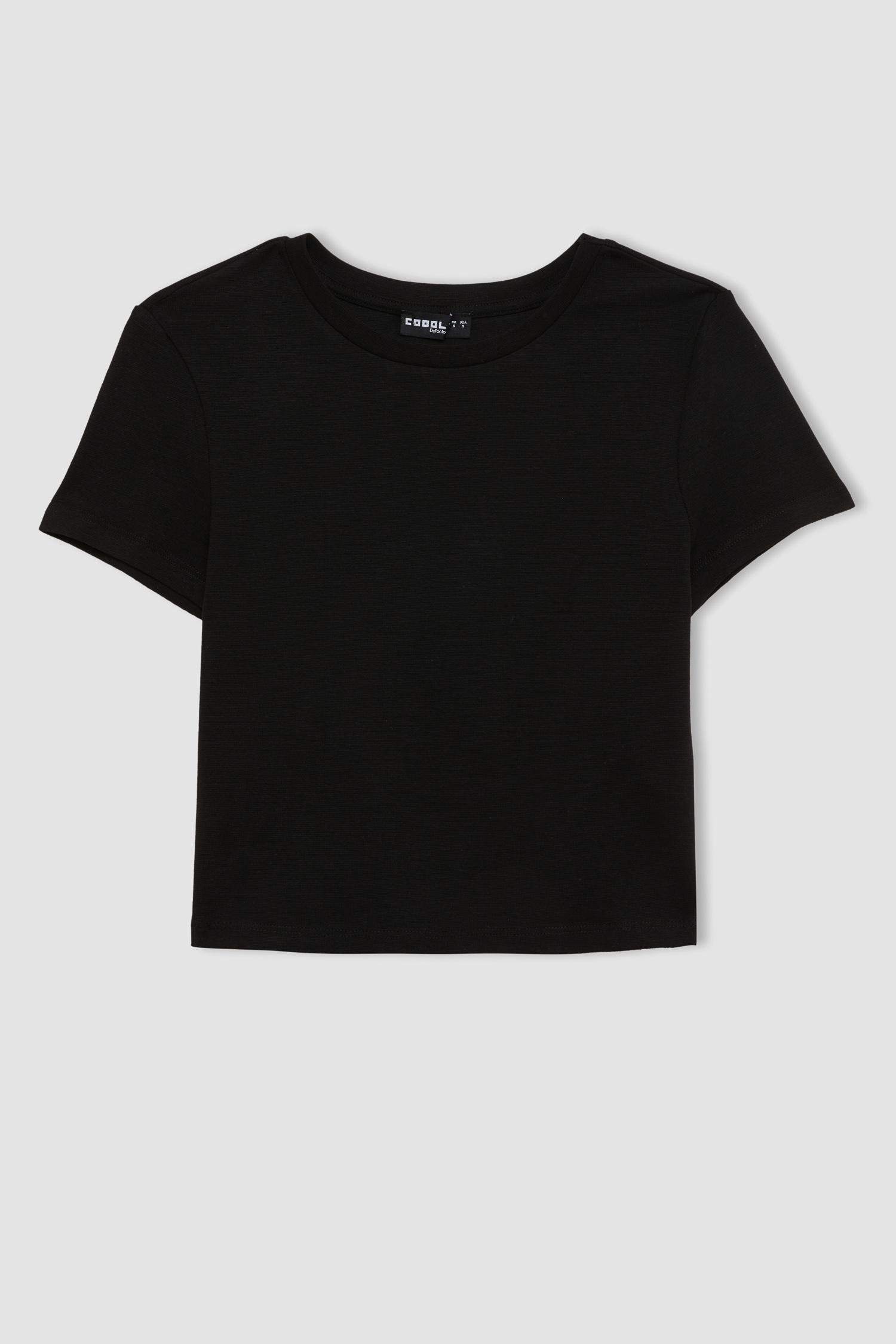 Coool Fitted Bisiklet Yaka Ribana Basic Düz Kısa Kollu Tişört