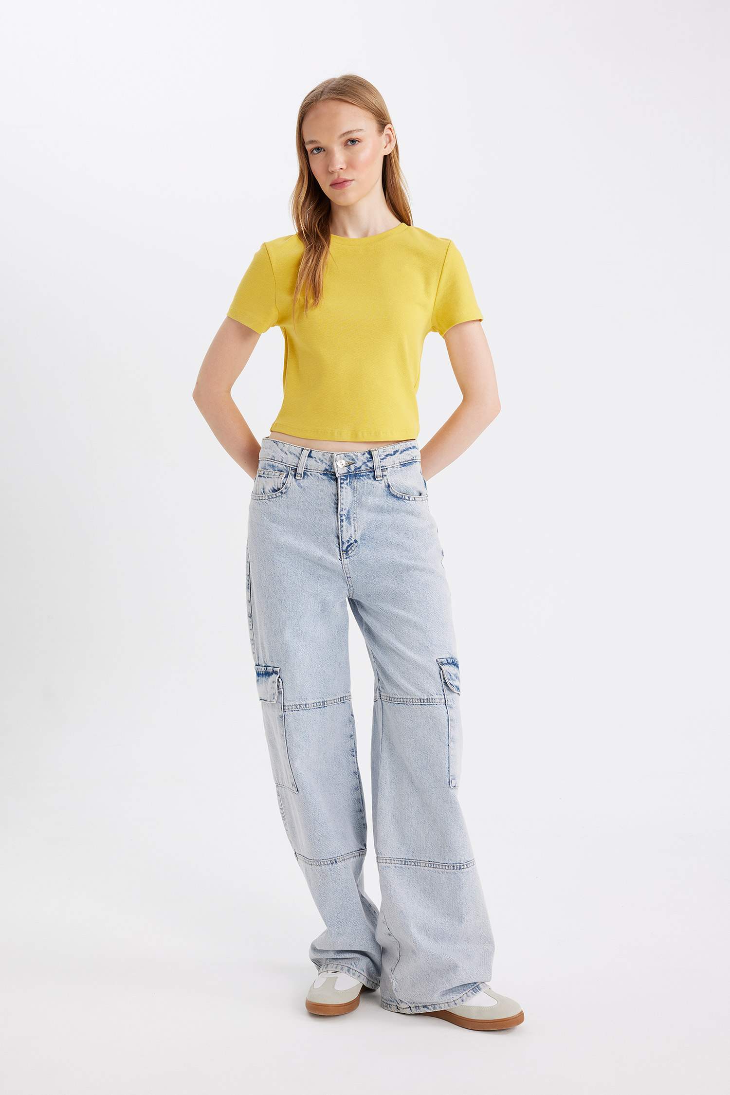 Coool Fitted Bisiklet Yaka Ribana Basic Düz Kısa Kollu Tişört