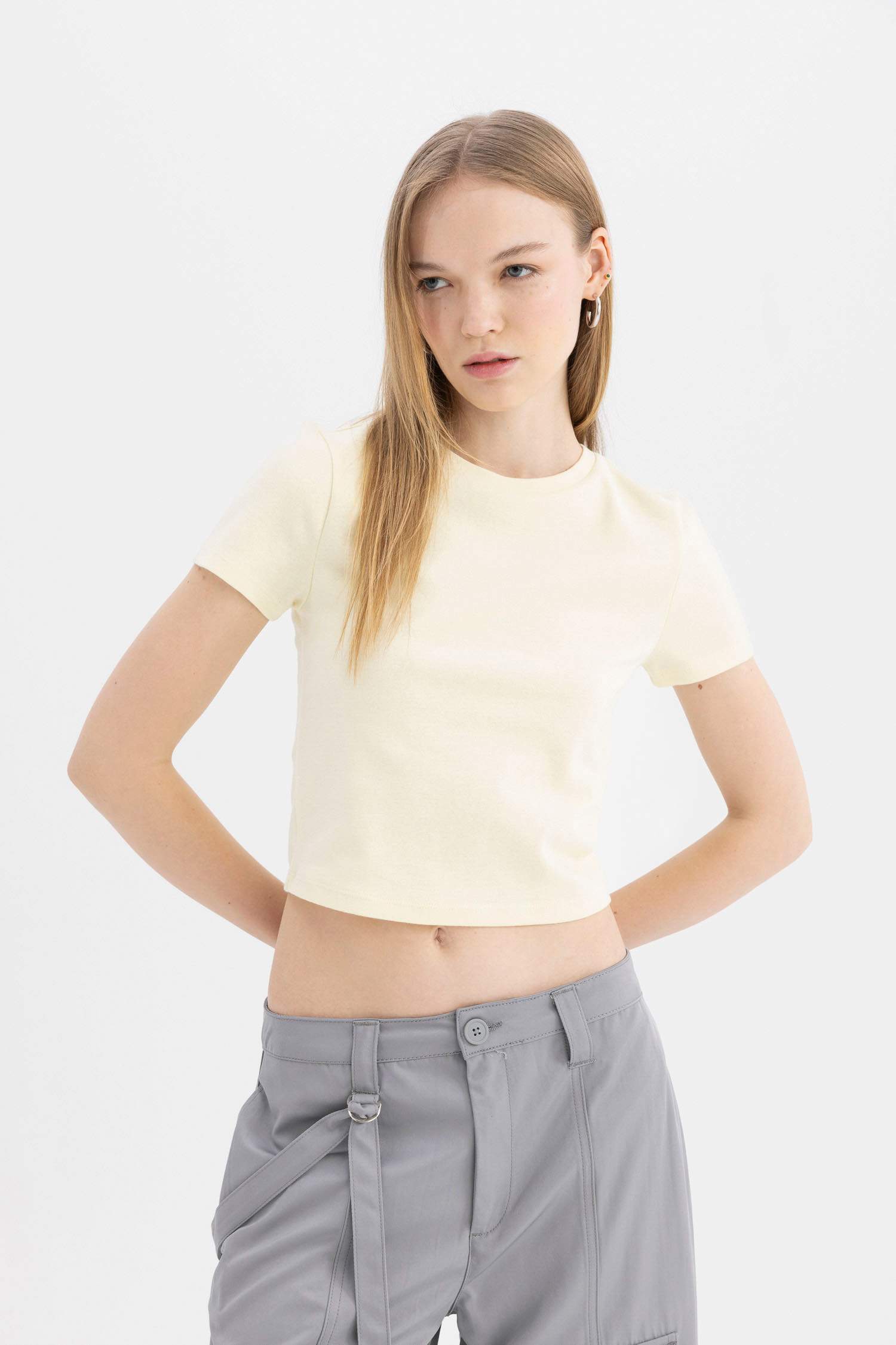 Coool Fitted Ribana Basic Düz Kısa Kollu Tişört