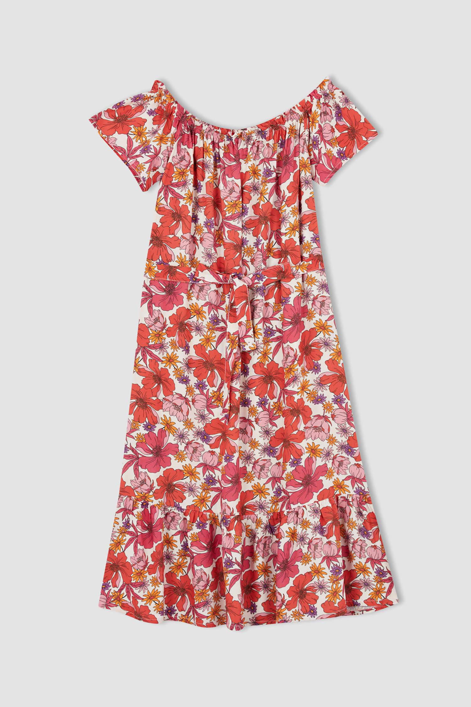 Defacto Floral Desenli Carmen Yaka Yazlık Midi Elbise. 8