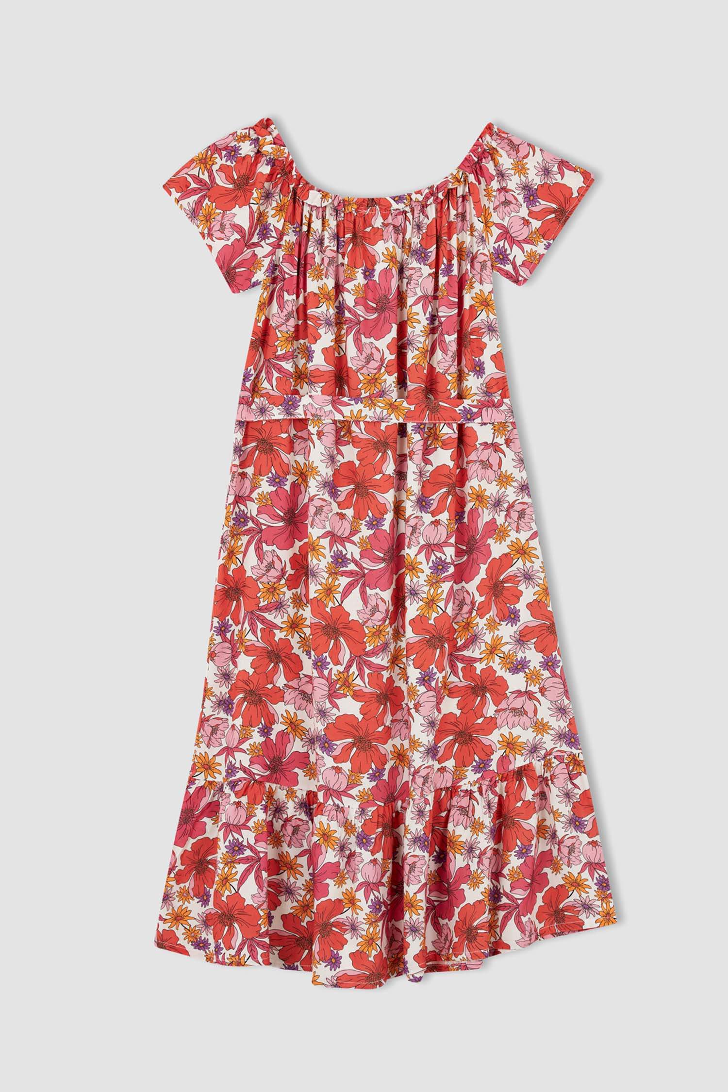 Defacto Floral Desenli Carmen Yaka Yazlık Midi Elbise. 10