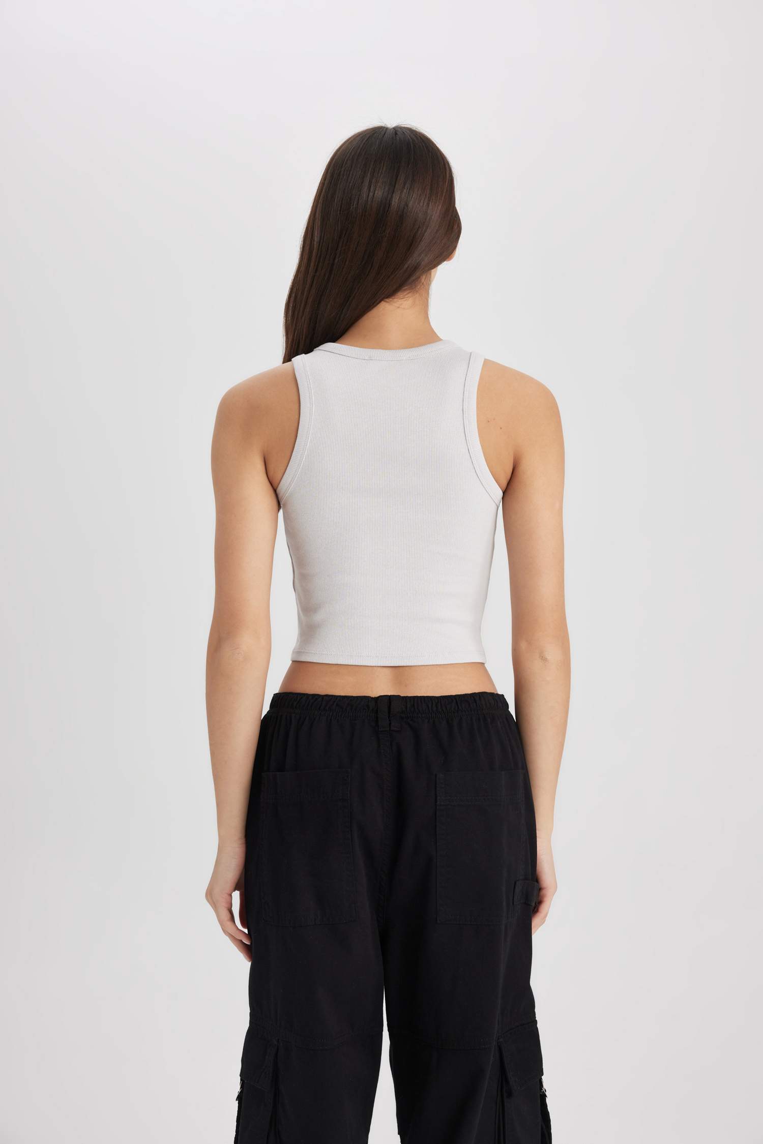 Fitted Halter Neck Ribbed Camisole Crop Top