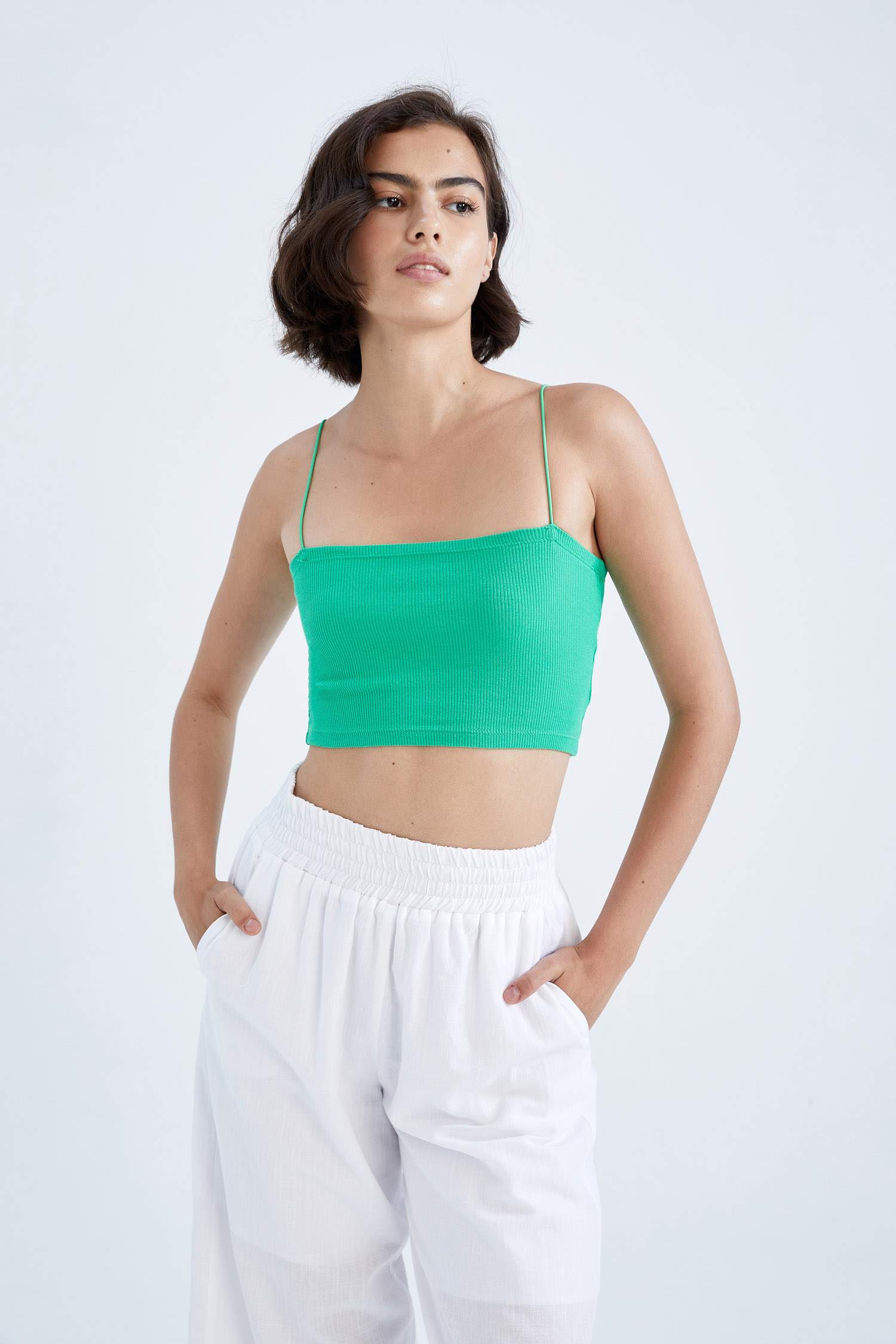 зеленый Женская Майка Скинни С круглым вырезом 2645470 | DeFacto