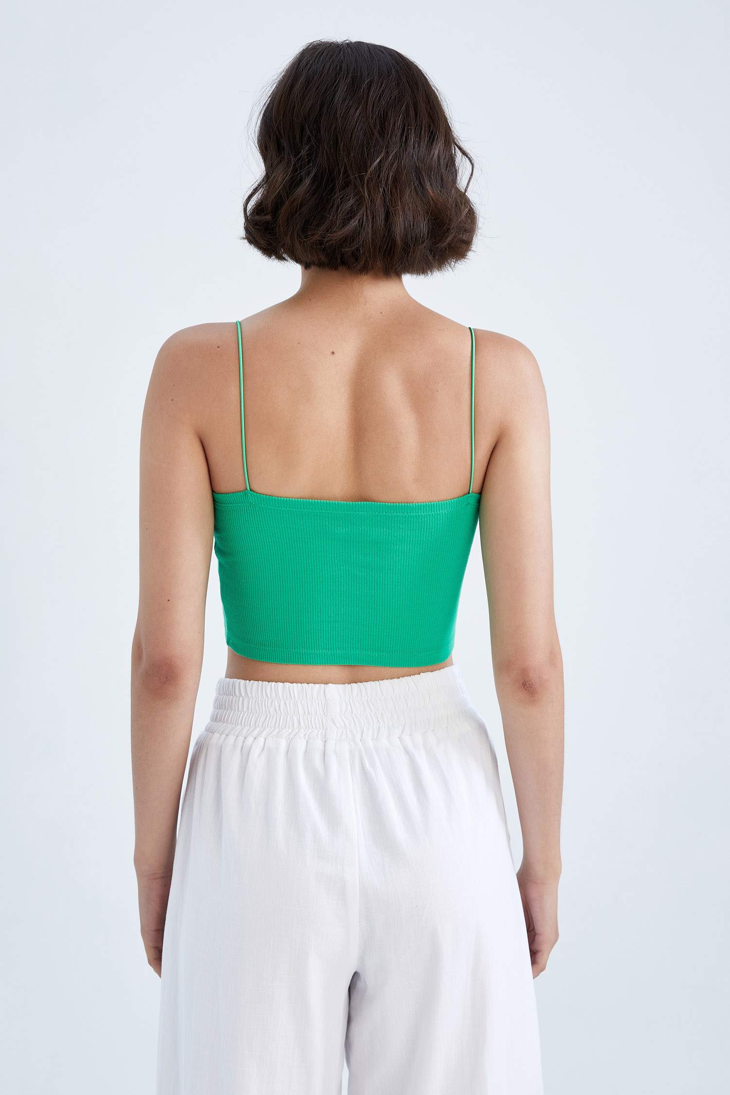 зеленый Женская Майка Скинни С круглым вырезом Женщины 2645470 | DeFacto