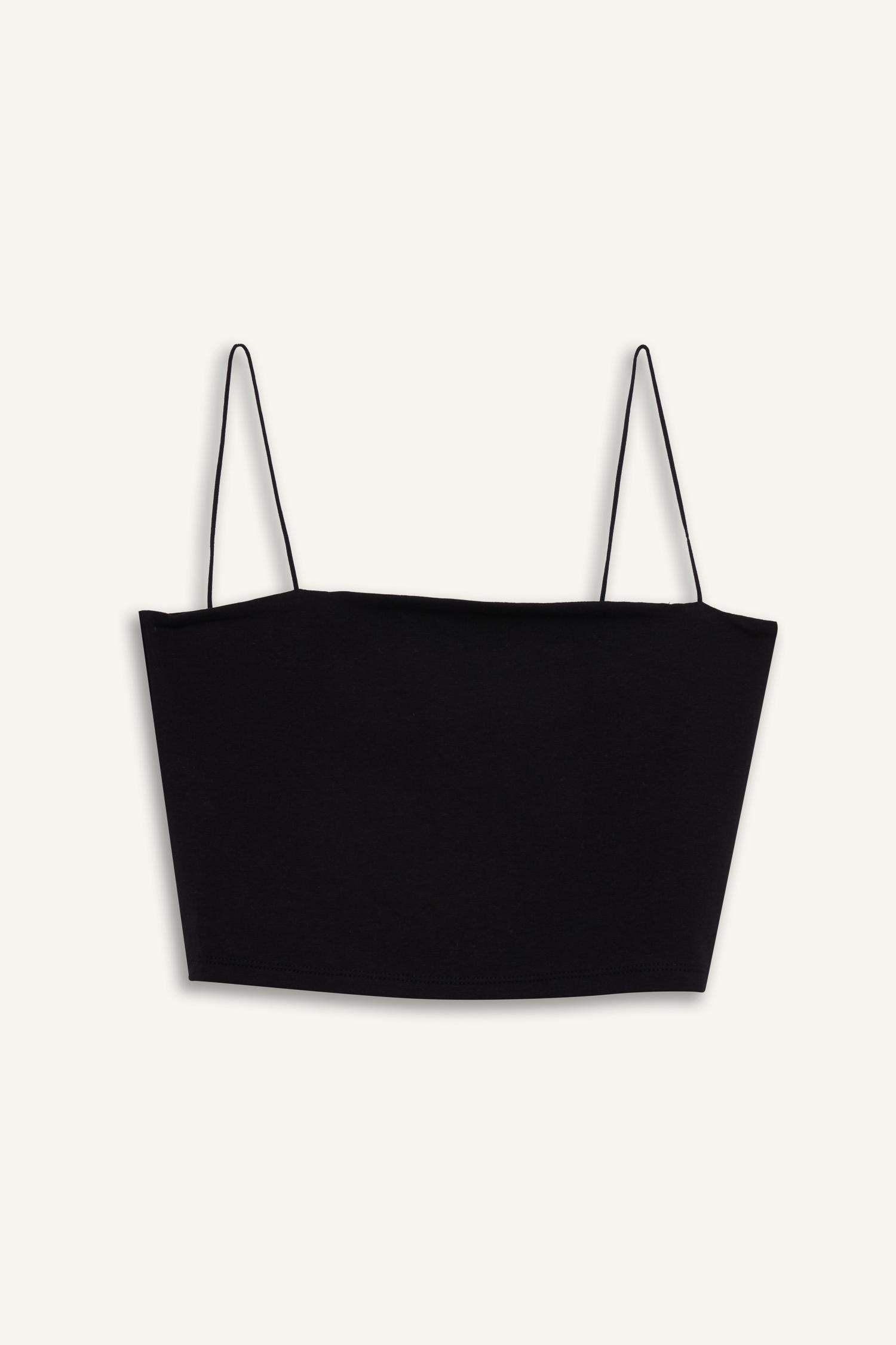 Coool Fitted İp Askılı Pamuklu Crop Basic Düz Atlet