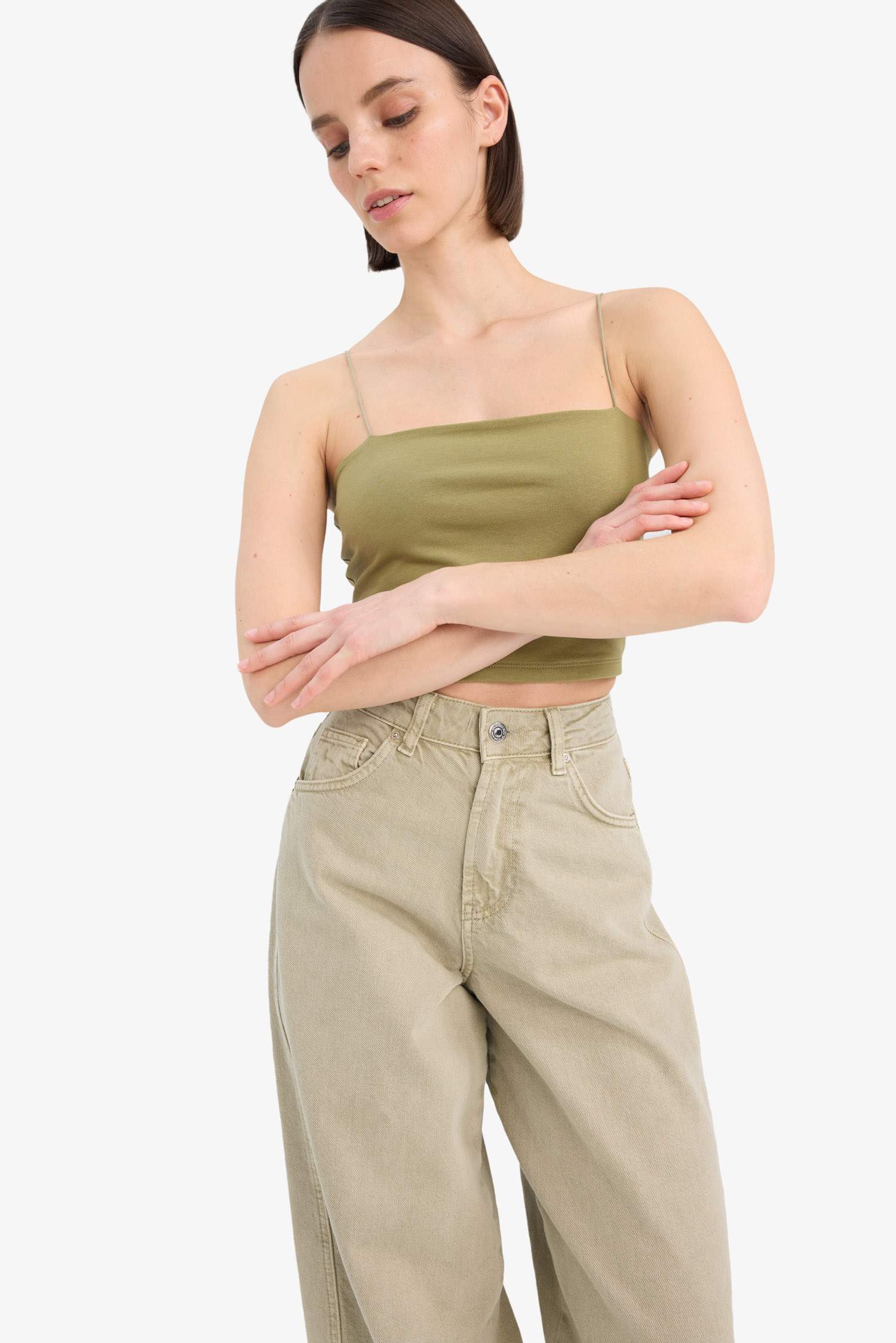 Укороченный базовый топ из хлопка на бретельках, Коллекция Coool