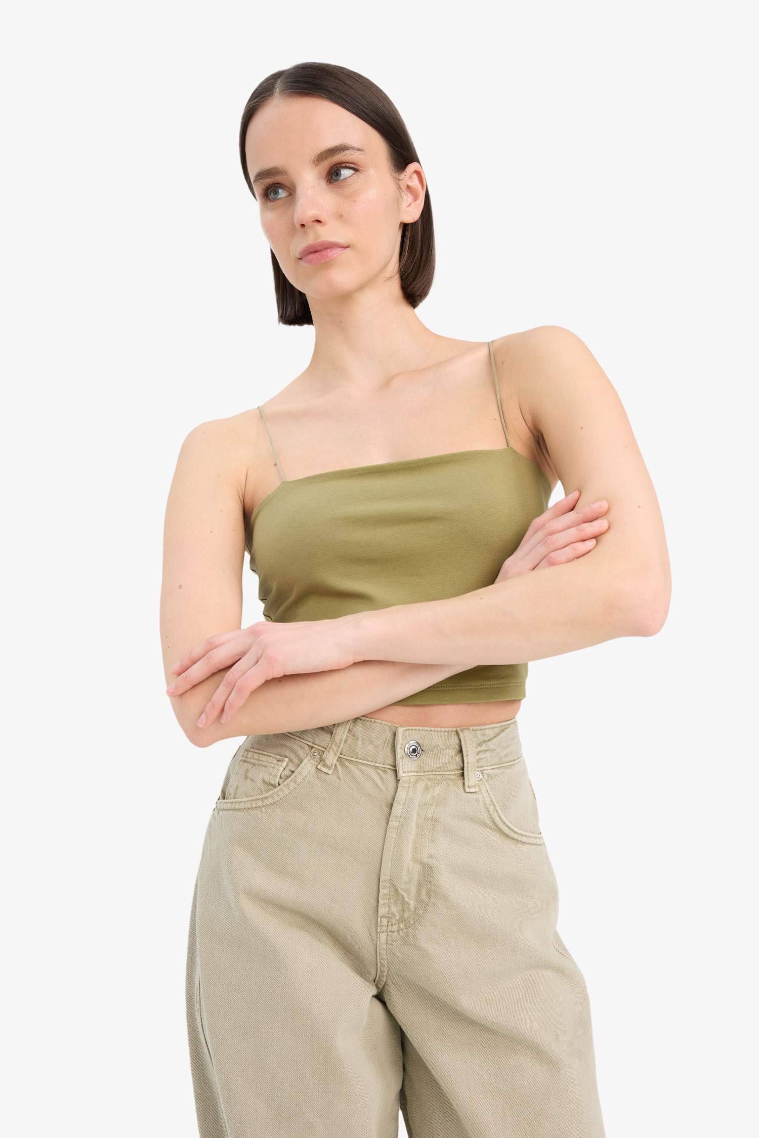 Укороченный базовый топ из хлопка на бретельках, Коллекция Coool