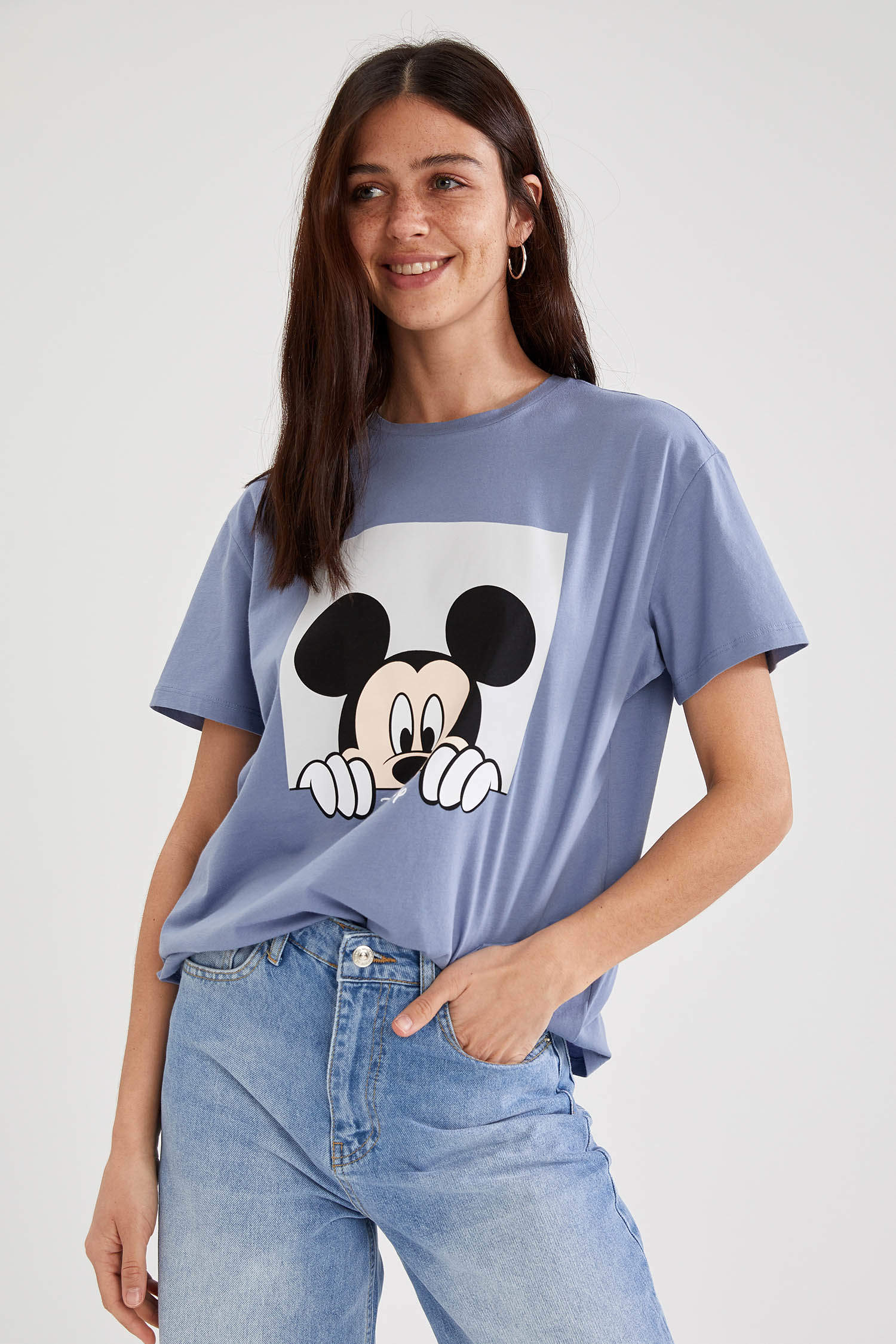 Blue WOMAN Oversized 'Mickey Mouse' Short-Sleeved T-Shirt 1916079 | DeFacto