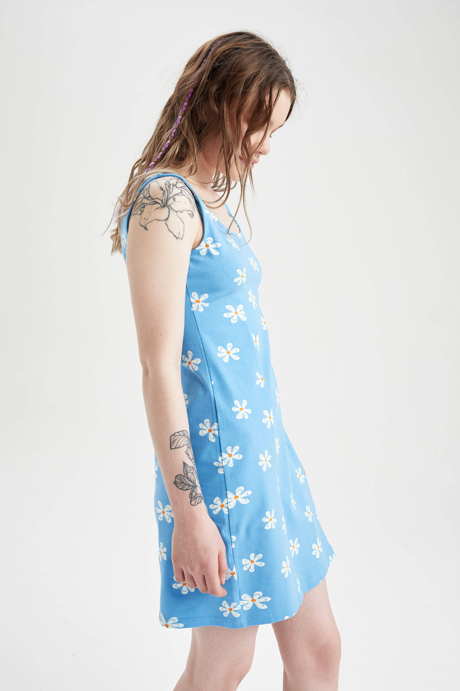 Defacto Coool Bodycon Kare Yaka Çiçek Desenli Yazlık Mini Elbise. 7
