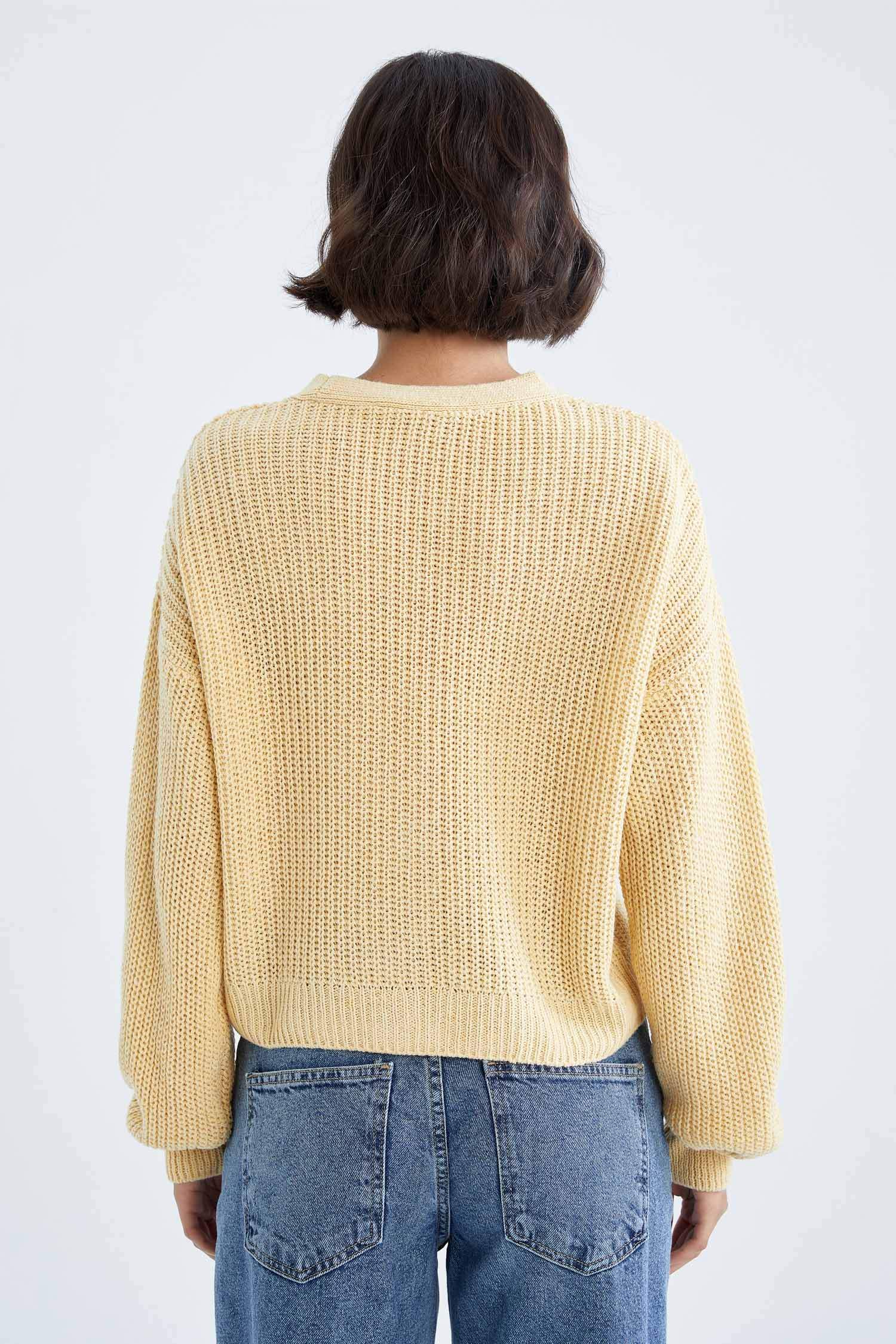 Cardigan en tricot boutonné réversible à col en V coupe classique