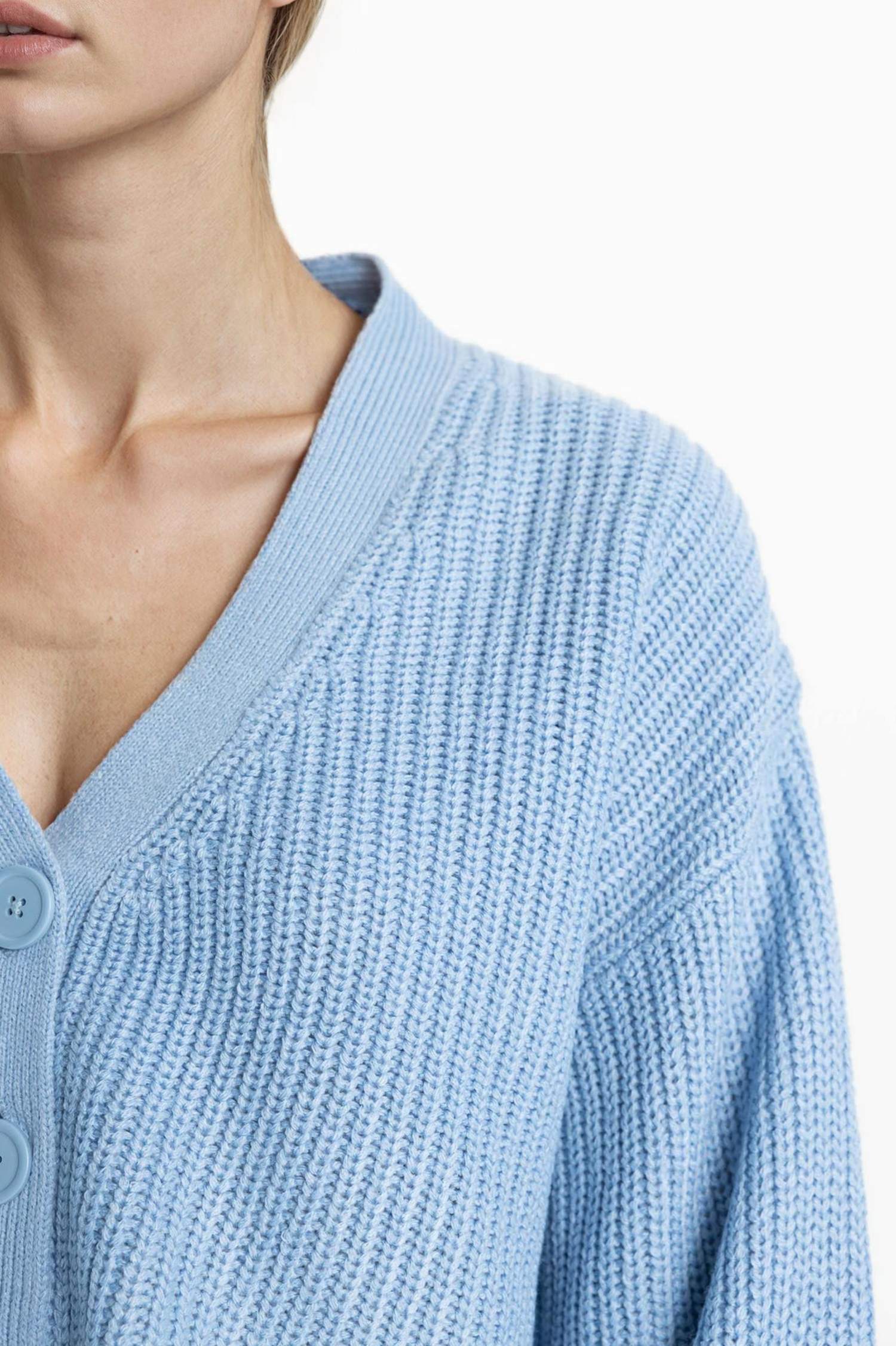 Regular Fit V Yaka Basic Düz Düğmeli Triko Hırka