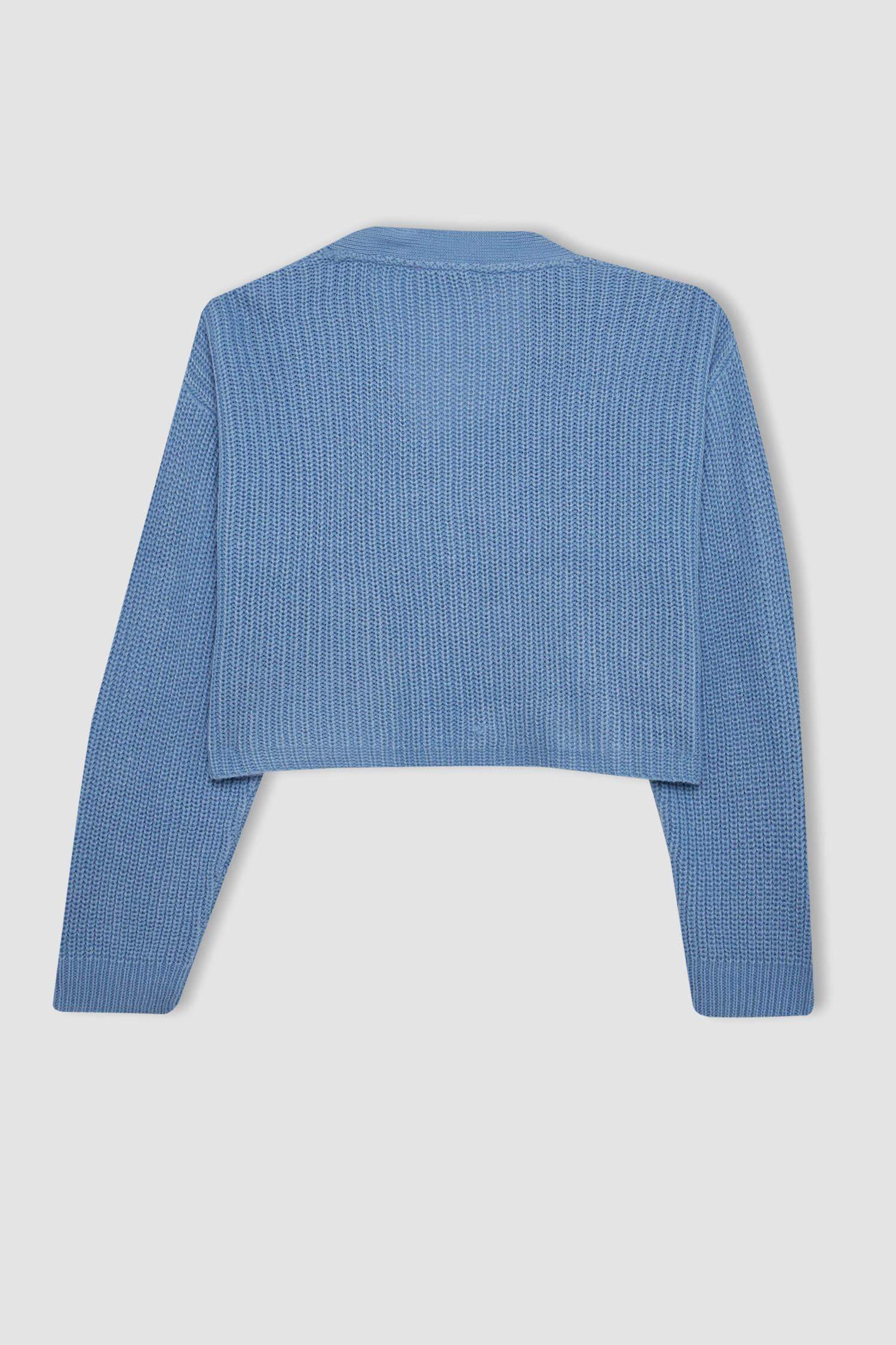 Regular Fit V Yaka Basic Düz Düğmeli Triko Hırka