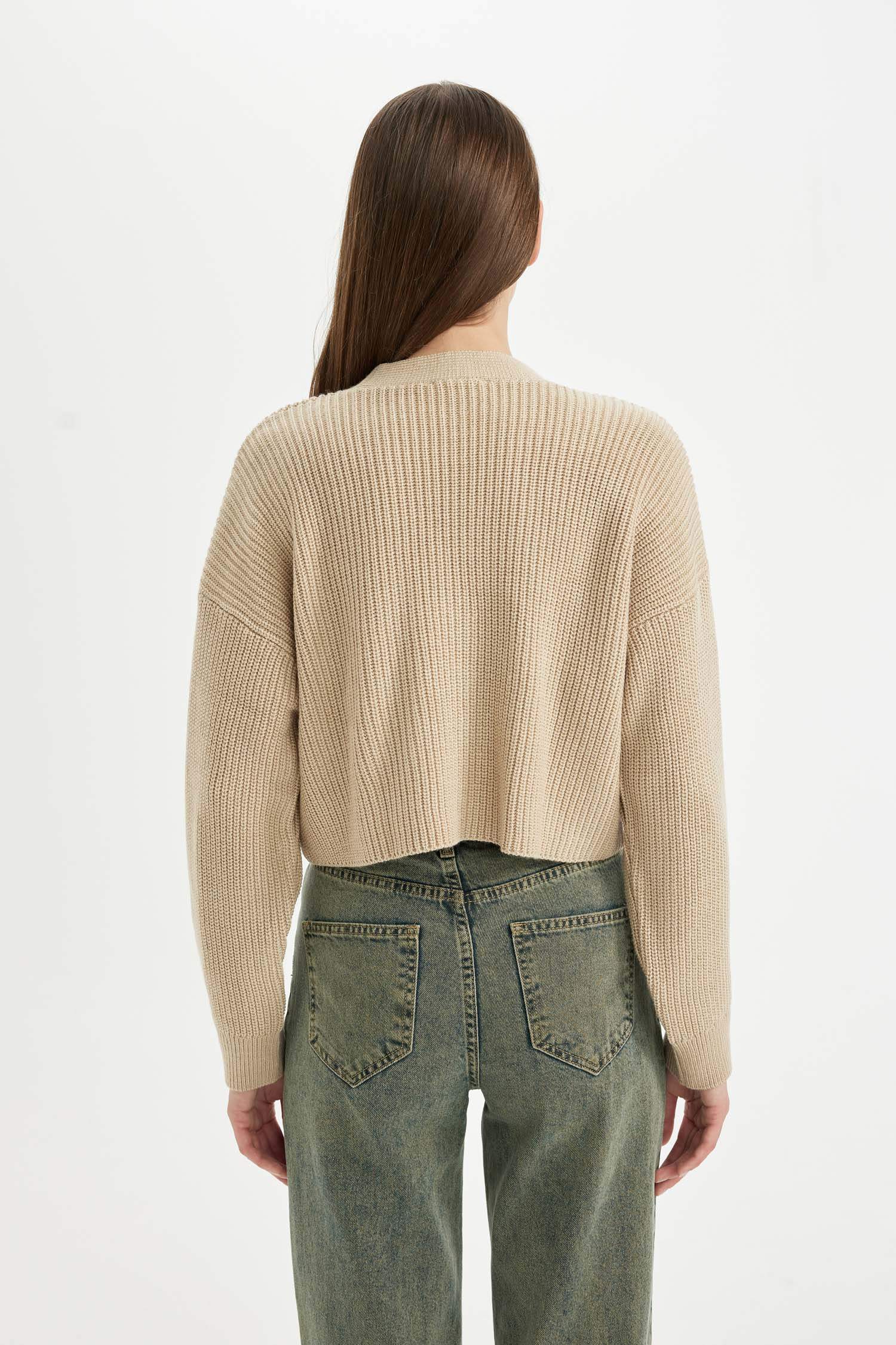 Regular Fit V Yaka Basic Düz Düğmeli Triko Hırka