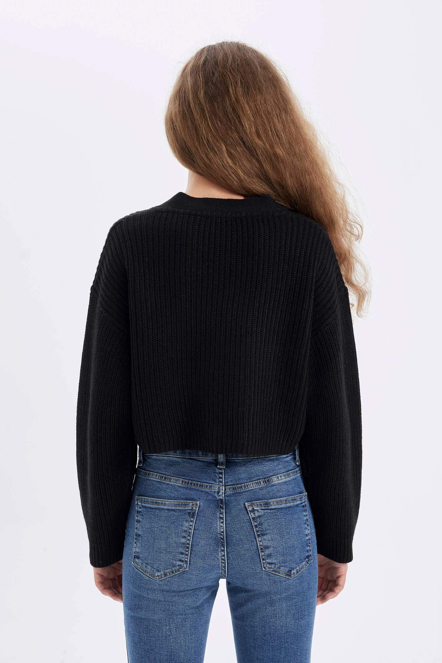 Regular Fit V Yaka Basic Düz Düğmeli Triko Hırka