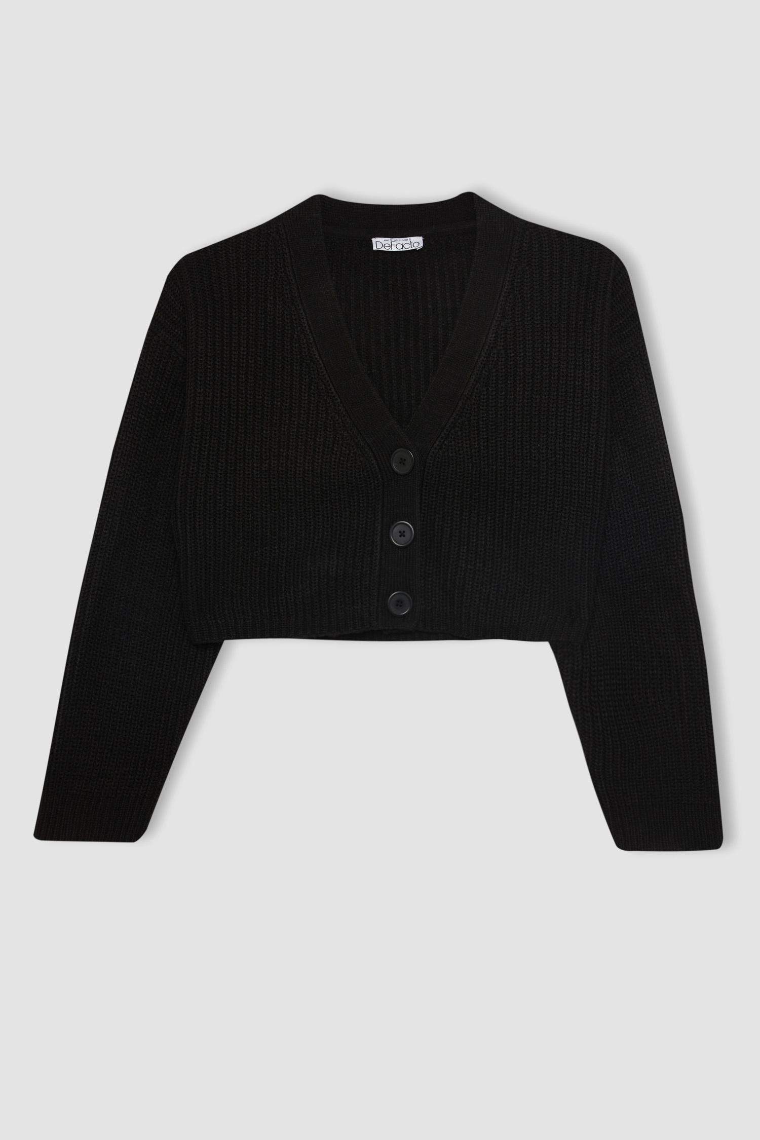 Regular Fit V Yaka Basic Düz Düğmeli Triko Hırka