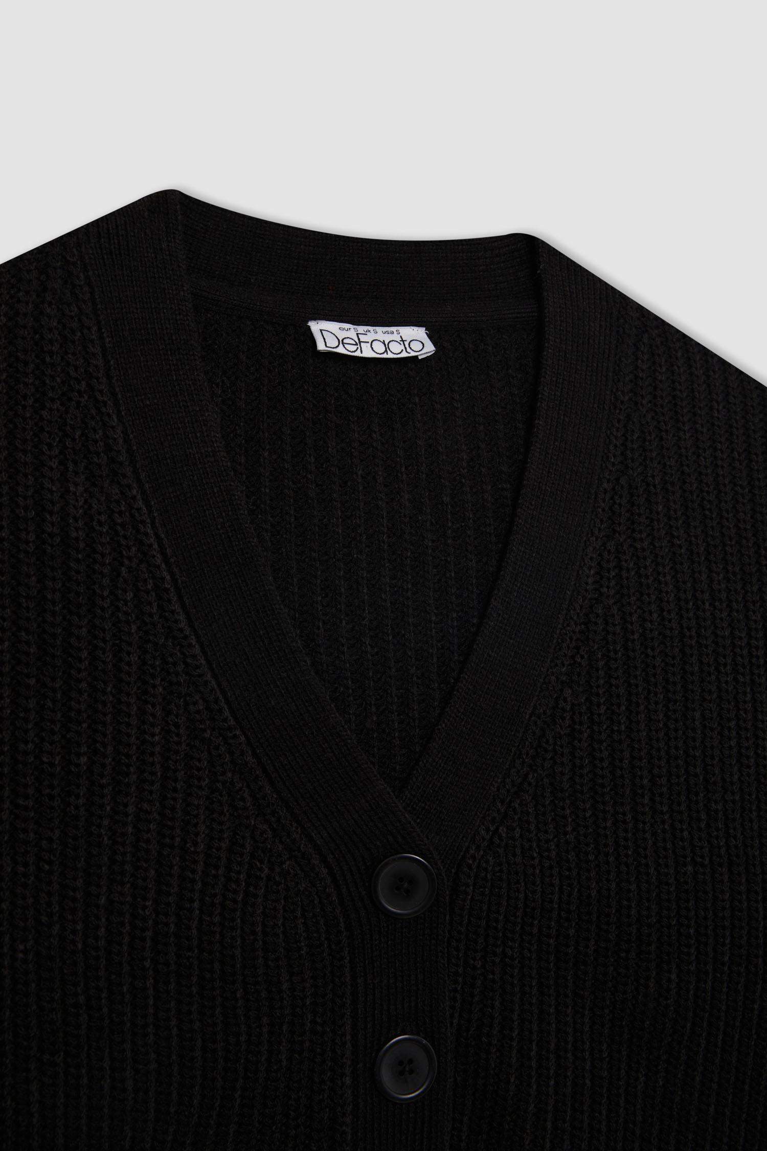 Regular Fit V Yaka Basic Düz Düğmeli Triko Hırka