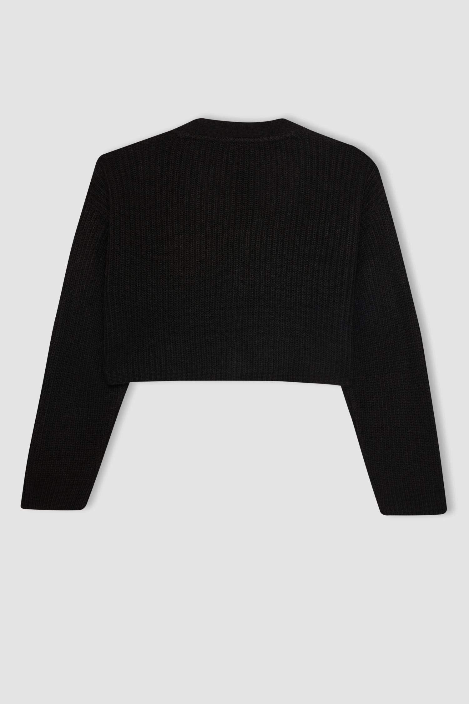 Regular Fit V Yaka Basic Düz Düğmeli Triko Hırka