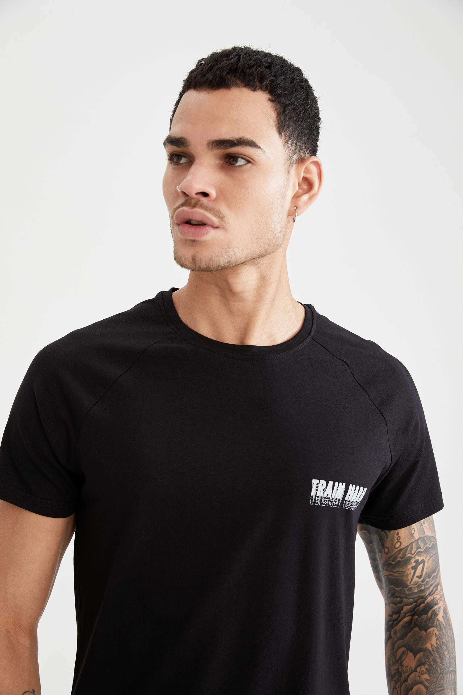 Black Man Extra Slim Fit Text Printed Short Sleeve Crew Neck T-Shirt ...