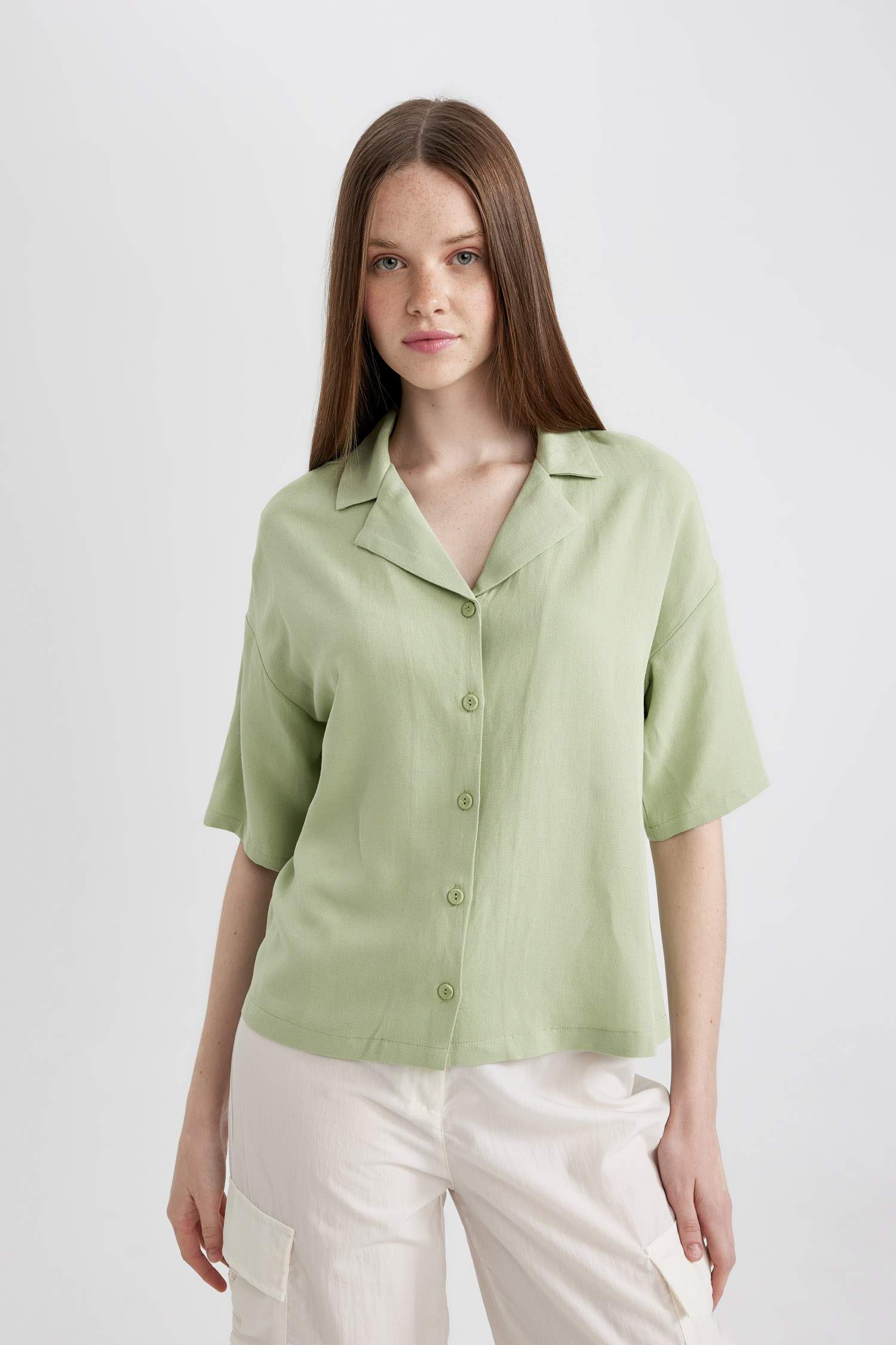 Oversize Fit Pyjamas Collar Linen Blended Short Sleeve Shirt