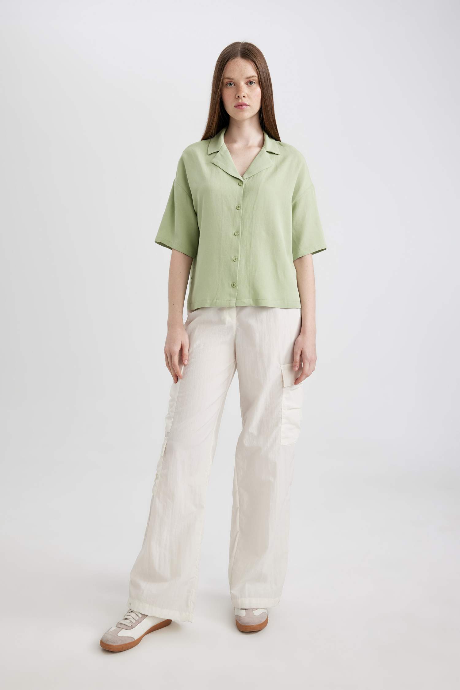 Oversize Fit Pyjamas Collar Linen Blended Short Sleeve Shirt