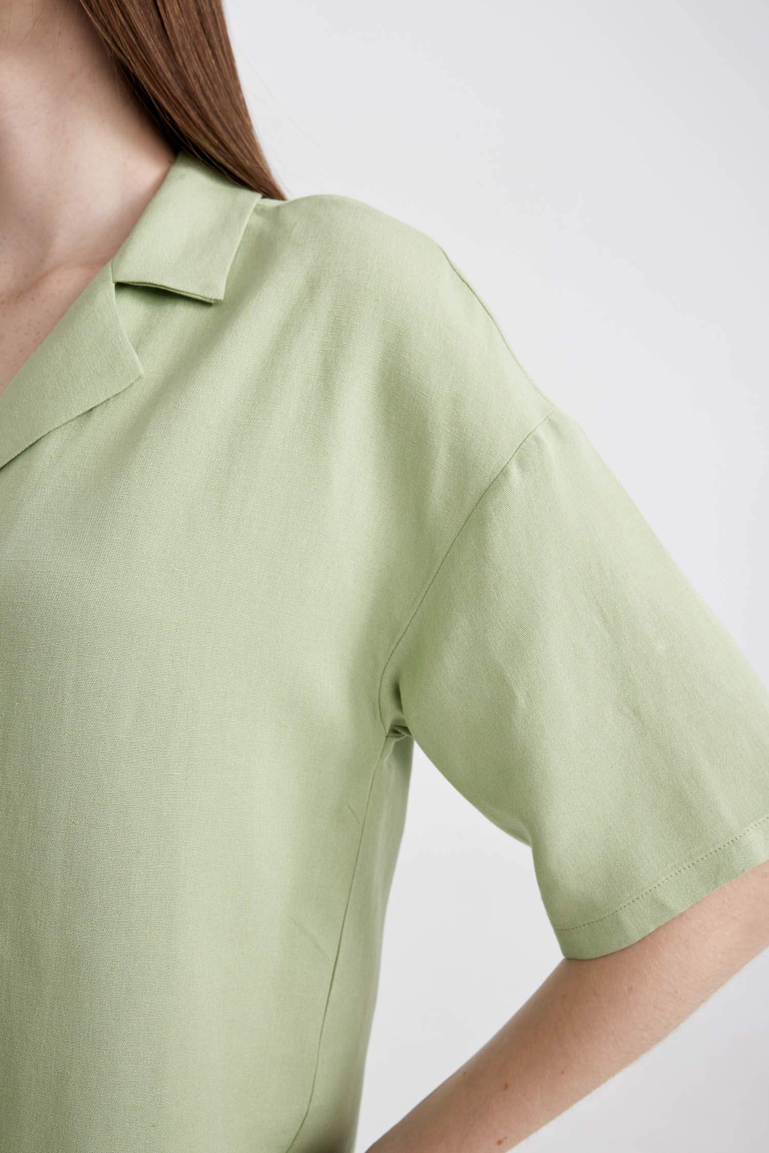 Oversize Fit Pyjamas Collar Linen Blended Short Sleeve Shirt