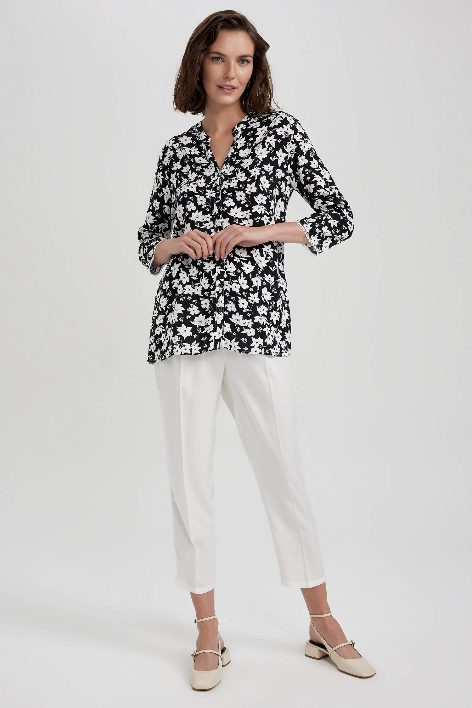 Chemise à manches longues et à col rond imprimée à Coupe régulière