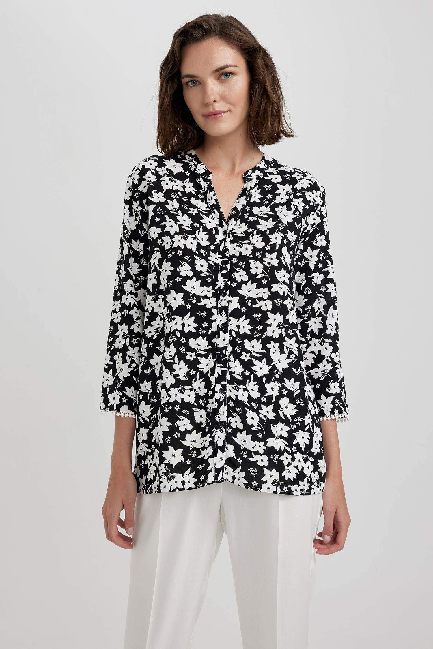 Chemise à manches longues et à col rond imprimée à Coupe régulière