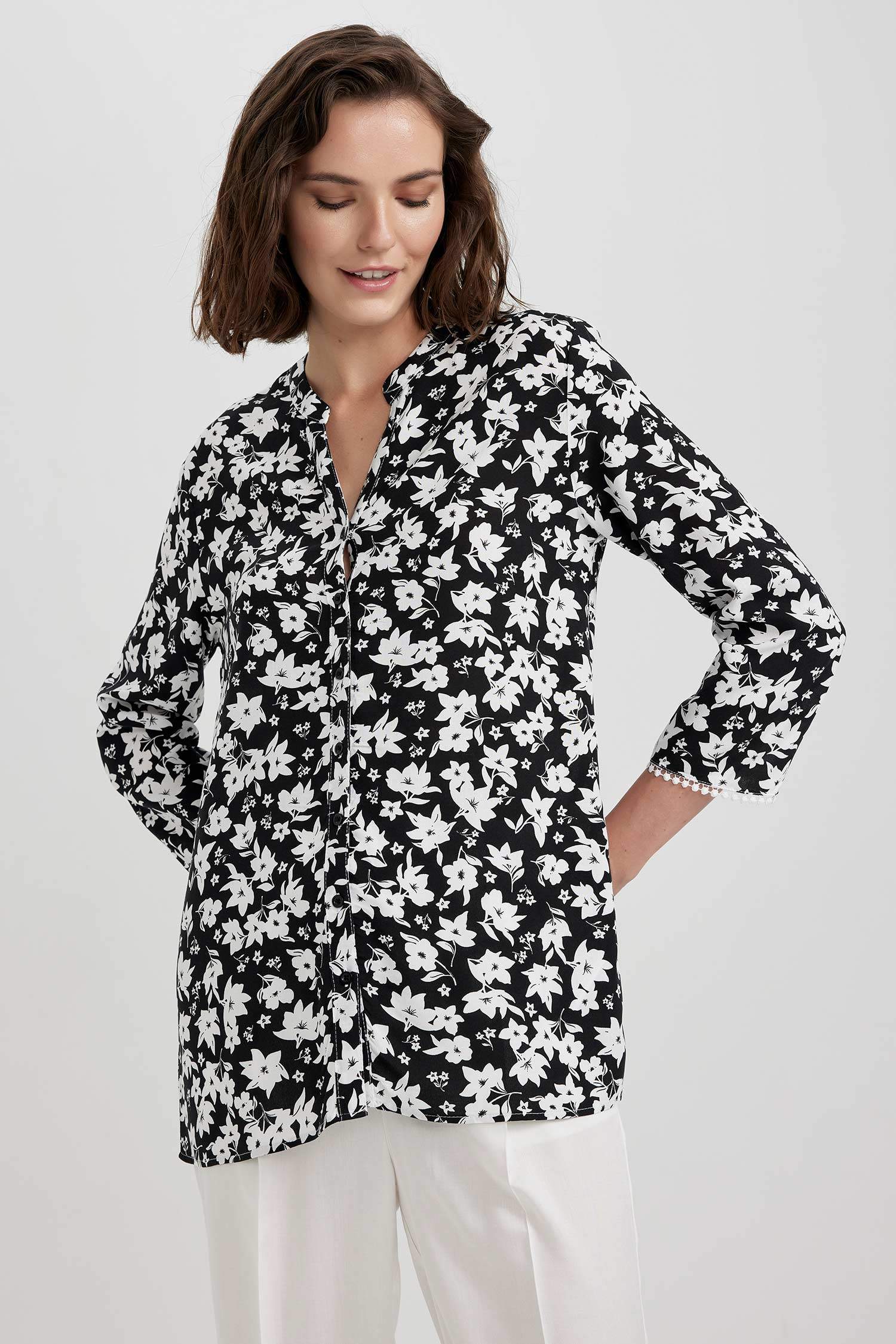 Chemise à manches longues et à col rond imprimée à Coupe régulière