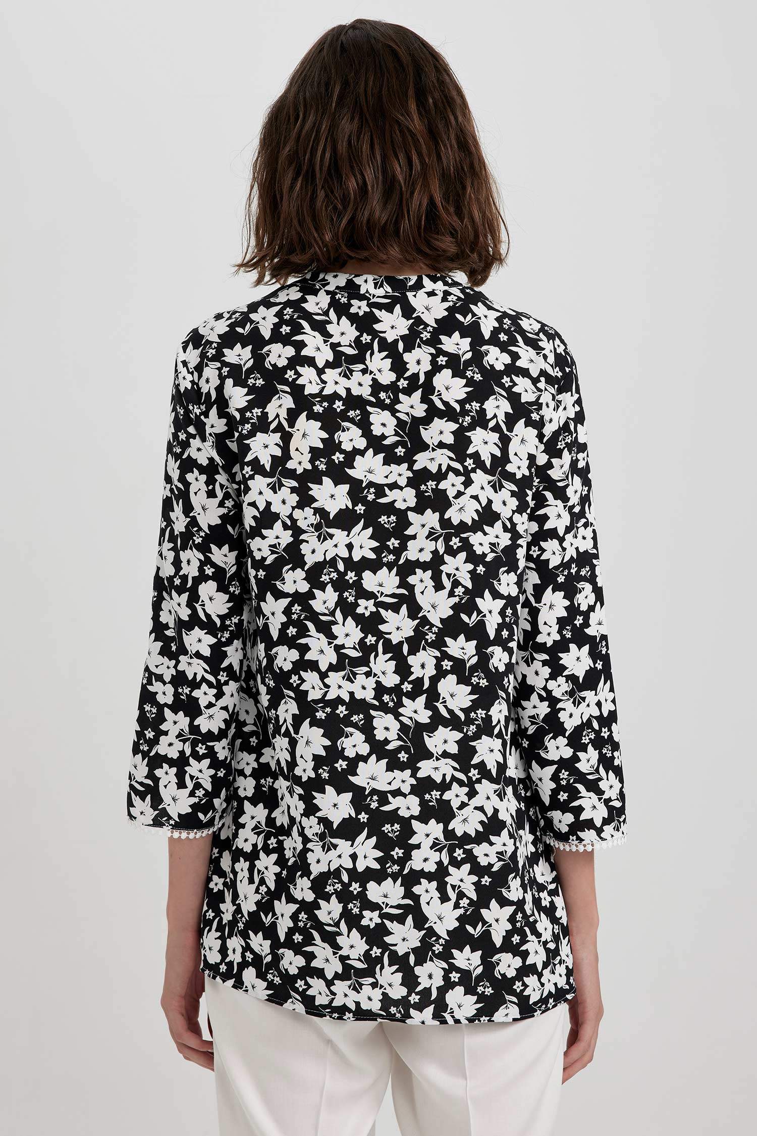 Chemise à manches longues et à col rond imprimée à Coupe régulière