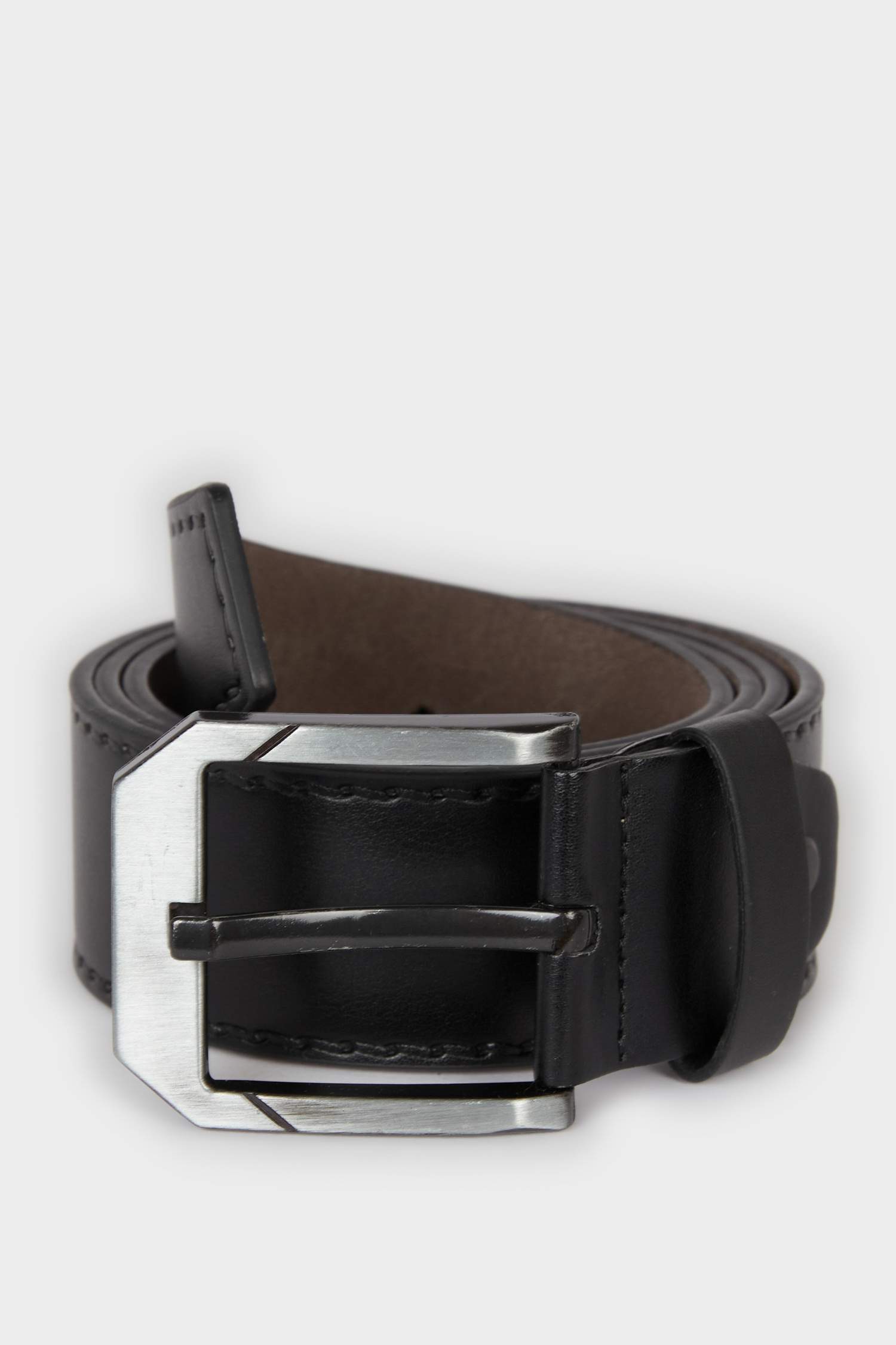 Man Rectangle Clasp Faux Leather Denim Belt