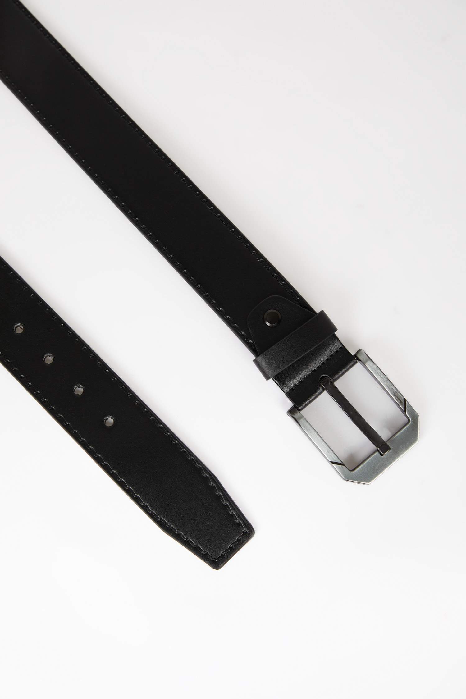 Man Rectangle Clasp Faux Leather Denim Belt