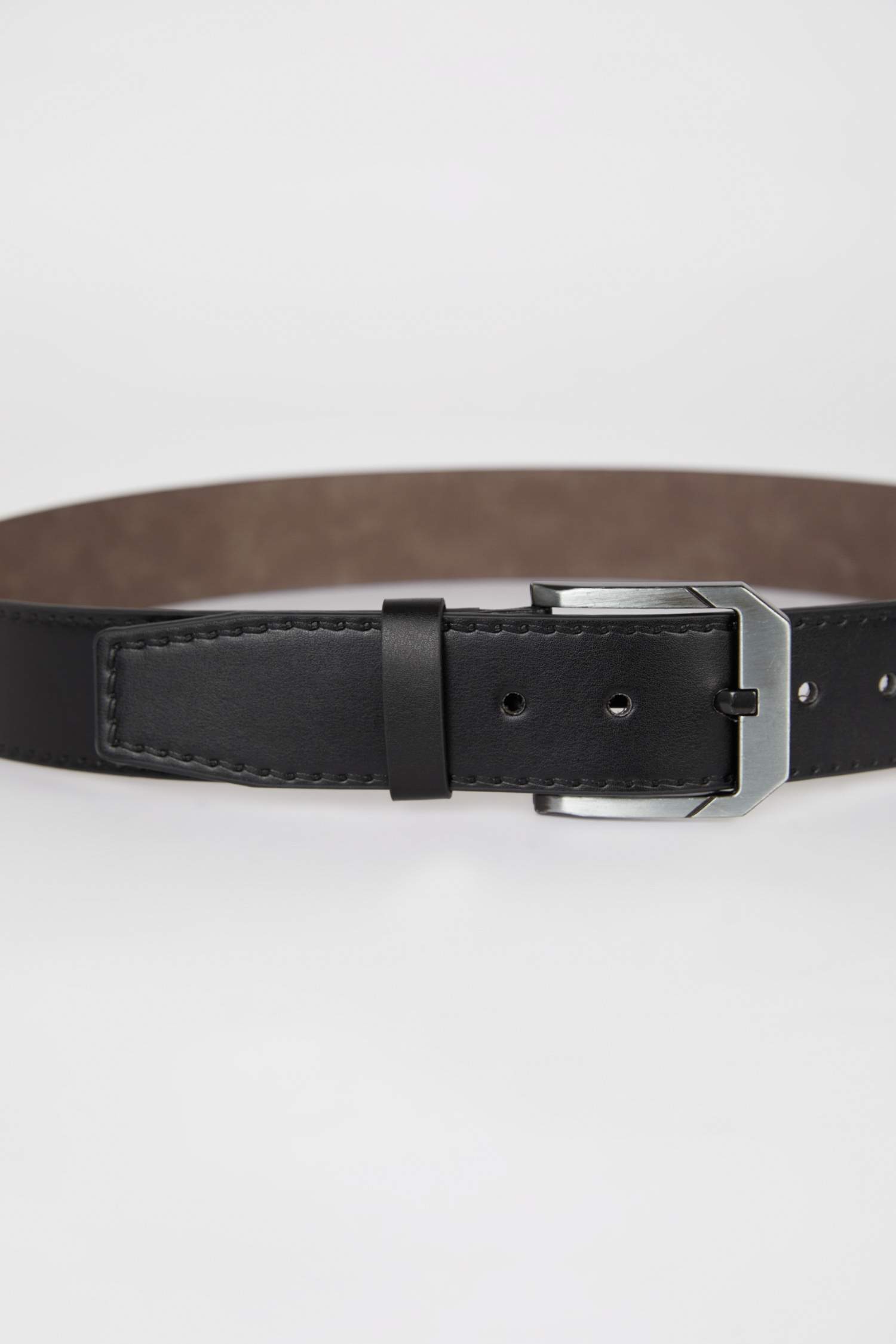 Man Rectangle Clasp Faux Leather Denim Belt