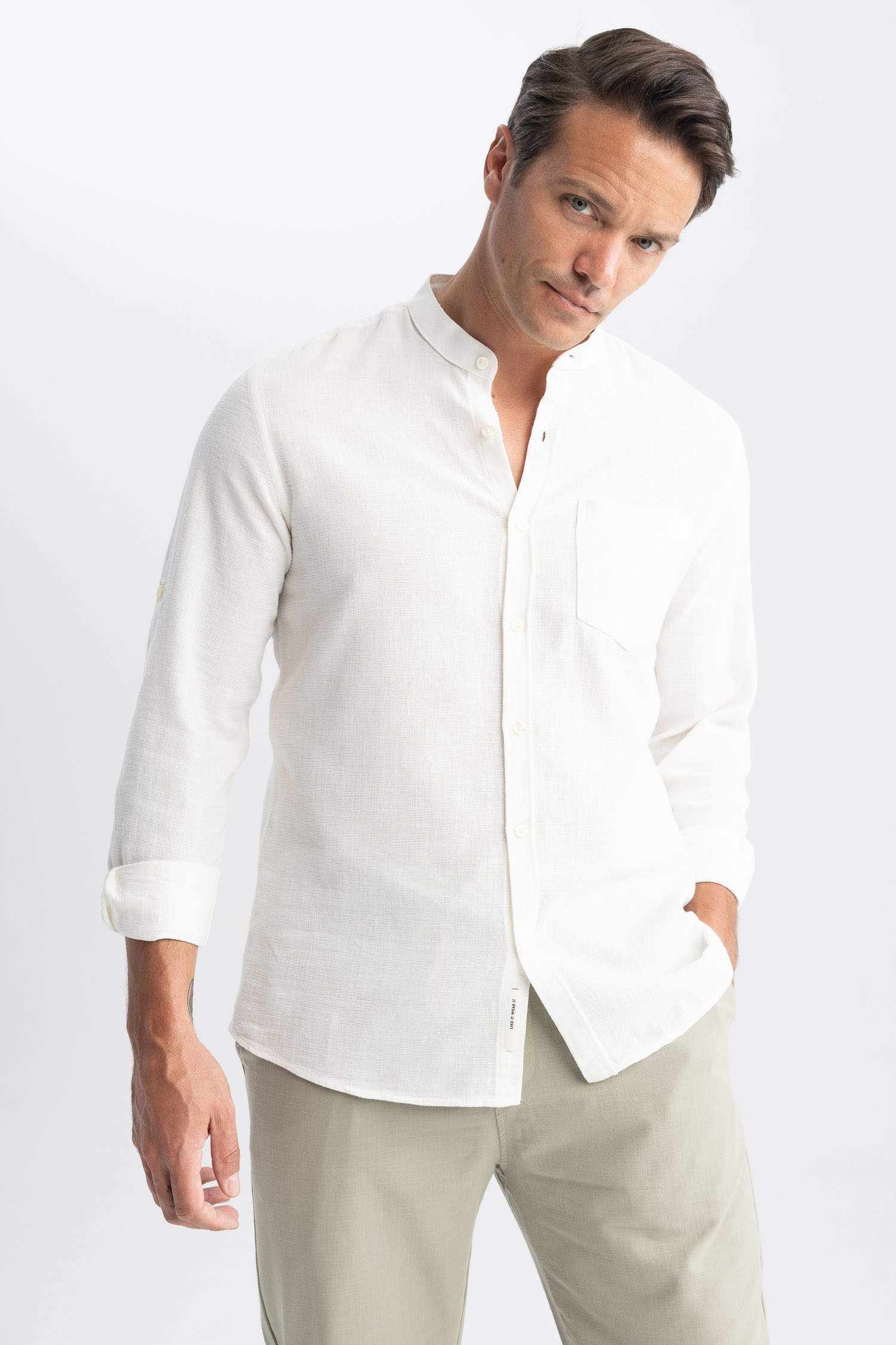 White MAN Judge Collar Long Sleeve Shirt 1978235 | DeFacto