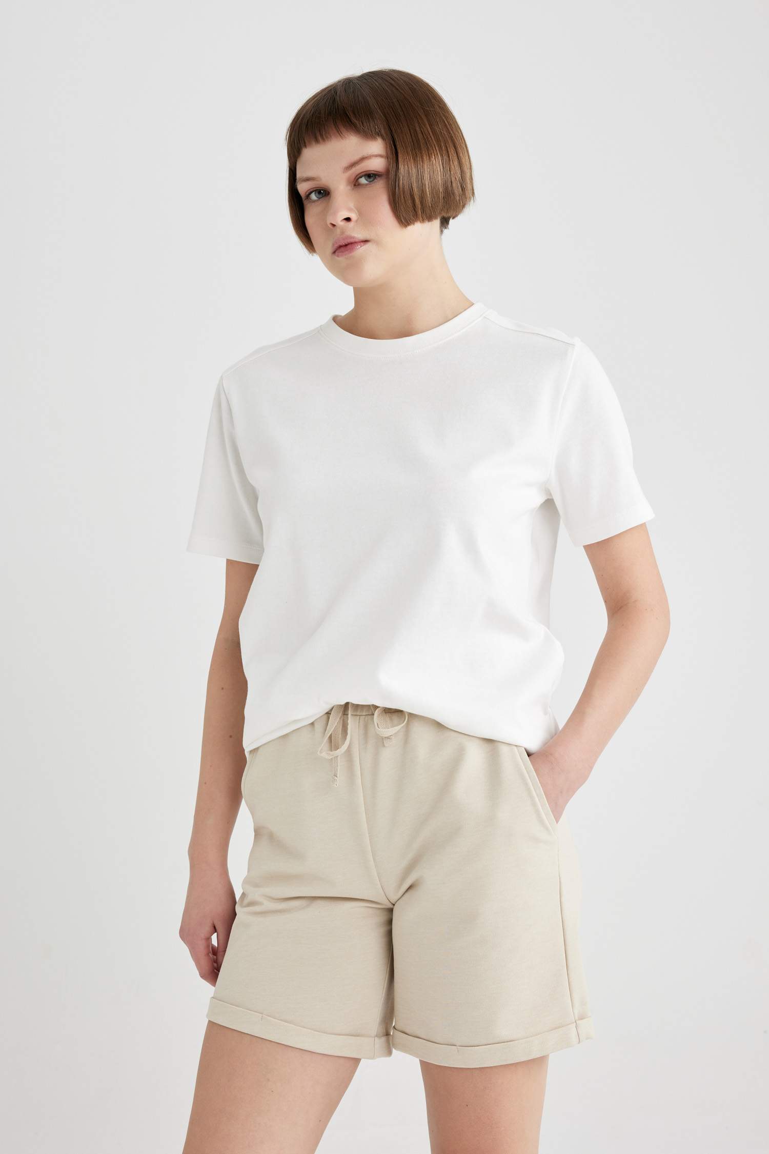 Regular Fit Thin Sweatshirt Fabric Basic Normal Waist Regular Hem Bermuda