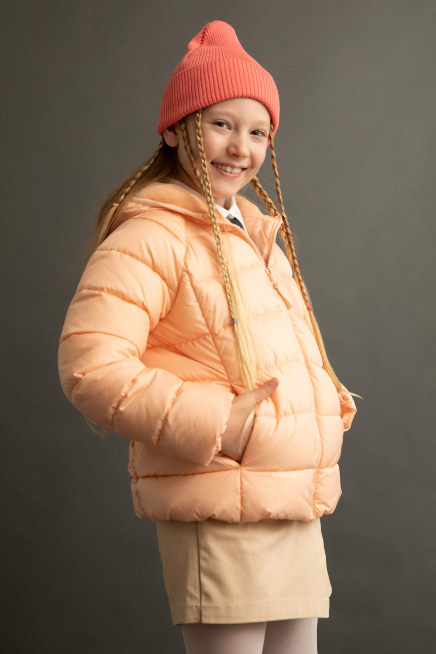 Girl Hooded Lining Fleece Puffer Jacket