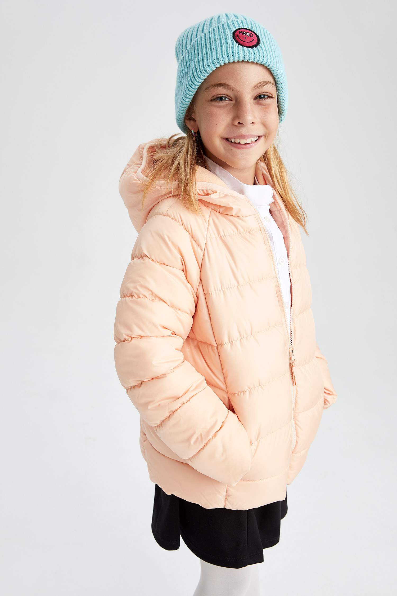 Girl Hooded Lining Fleece Puffer Jacket