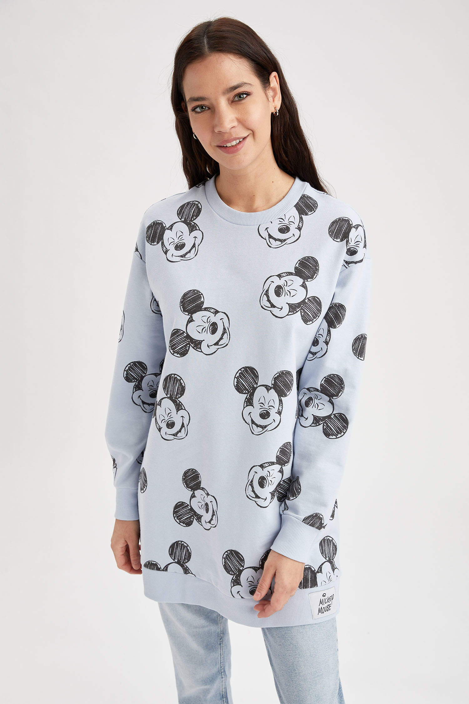 Defacto Relax Fit Mickey Mouse Lisanslı Pamuklu Sweatshirt Tunik. 1