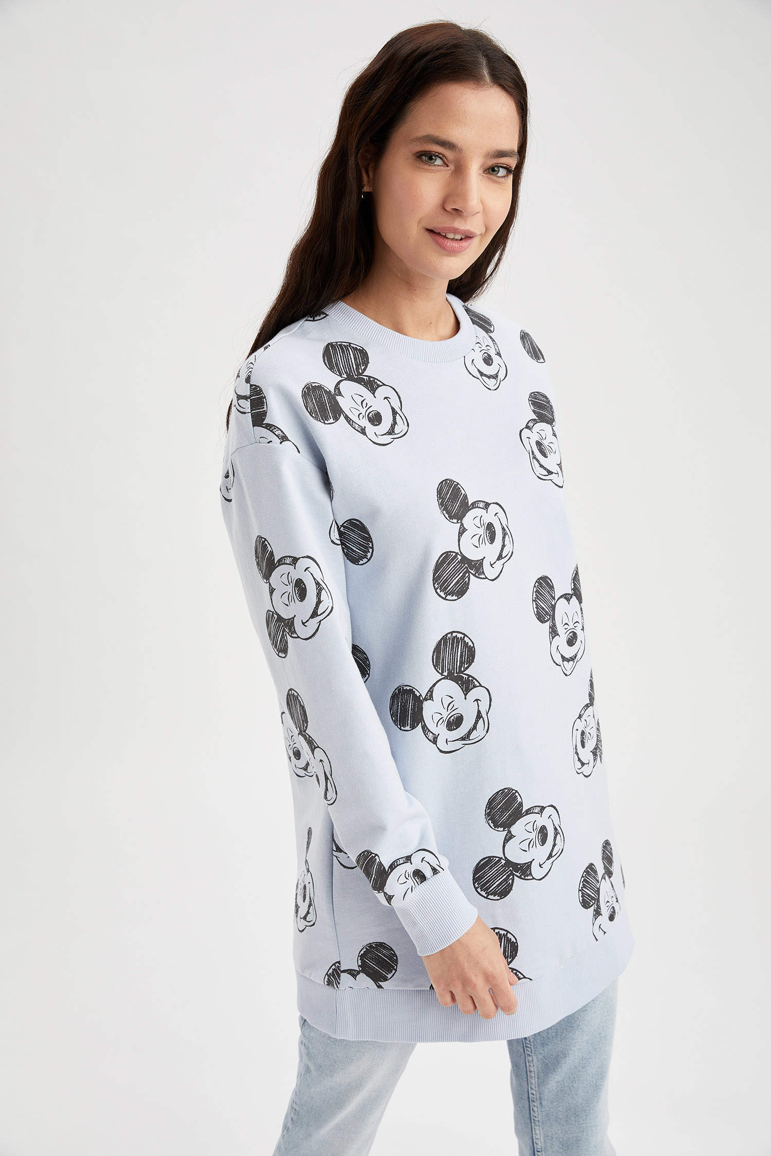 Defacto Relax Fit Mickey Mouse Lisanslı Pamuklu Sweatshirt Tunik. 5